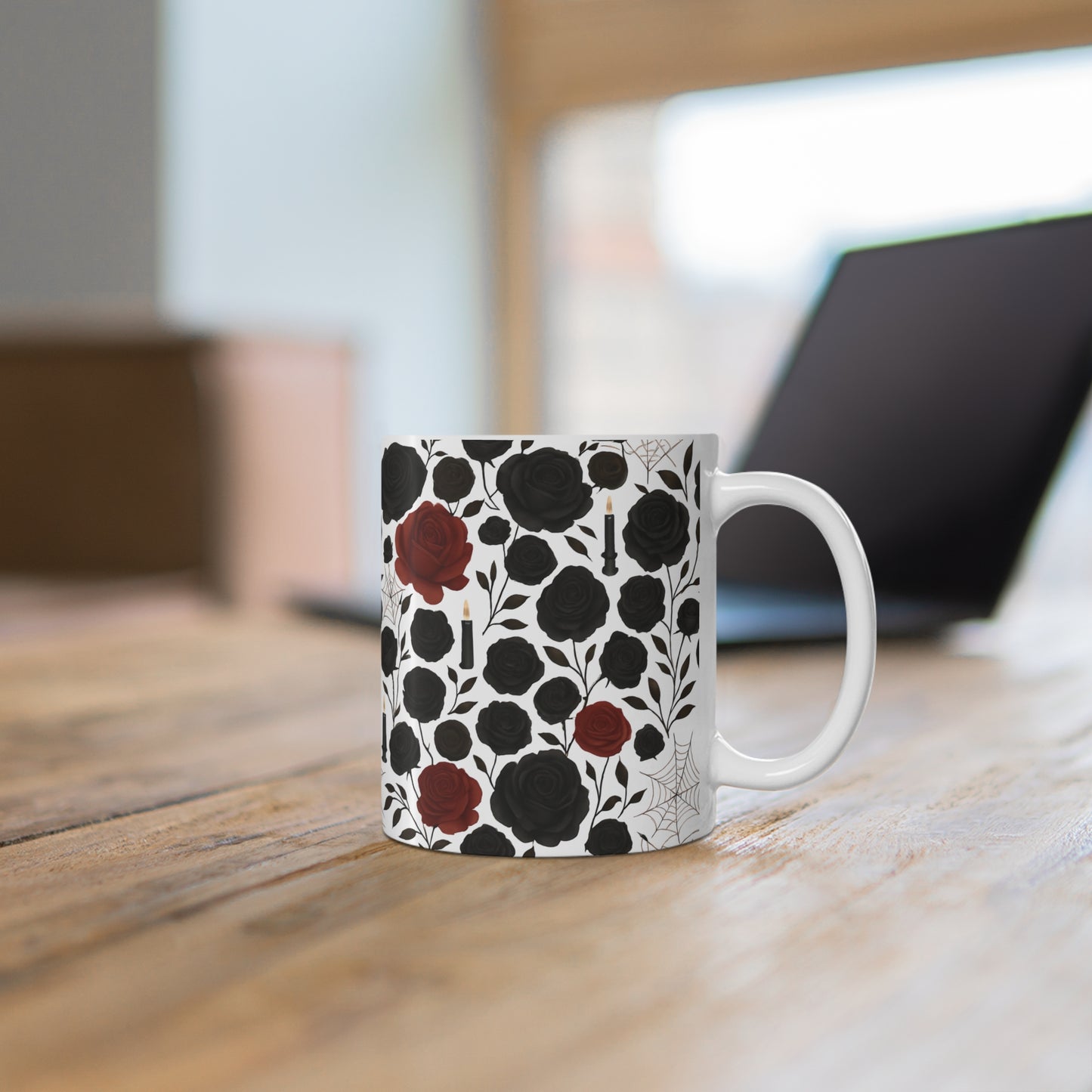 Gothic Rose Halloween Mug, a mystical blend of elegance and enchantment,adorned with intricately designed roses, making every sip feel like a spellbinding experience, Perfect for your morning brew.