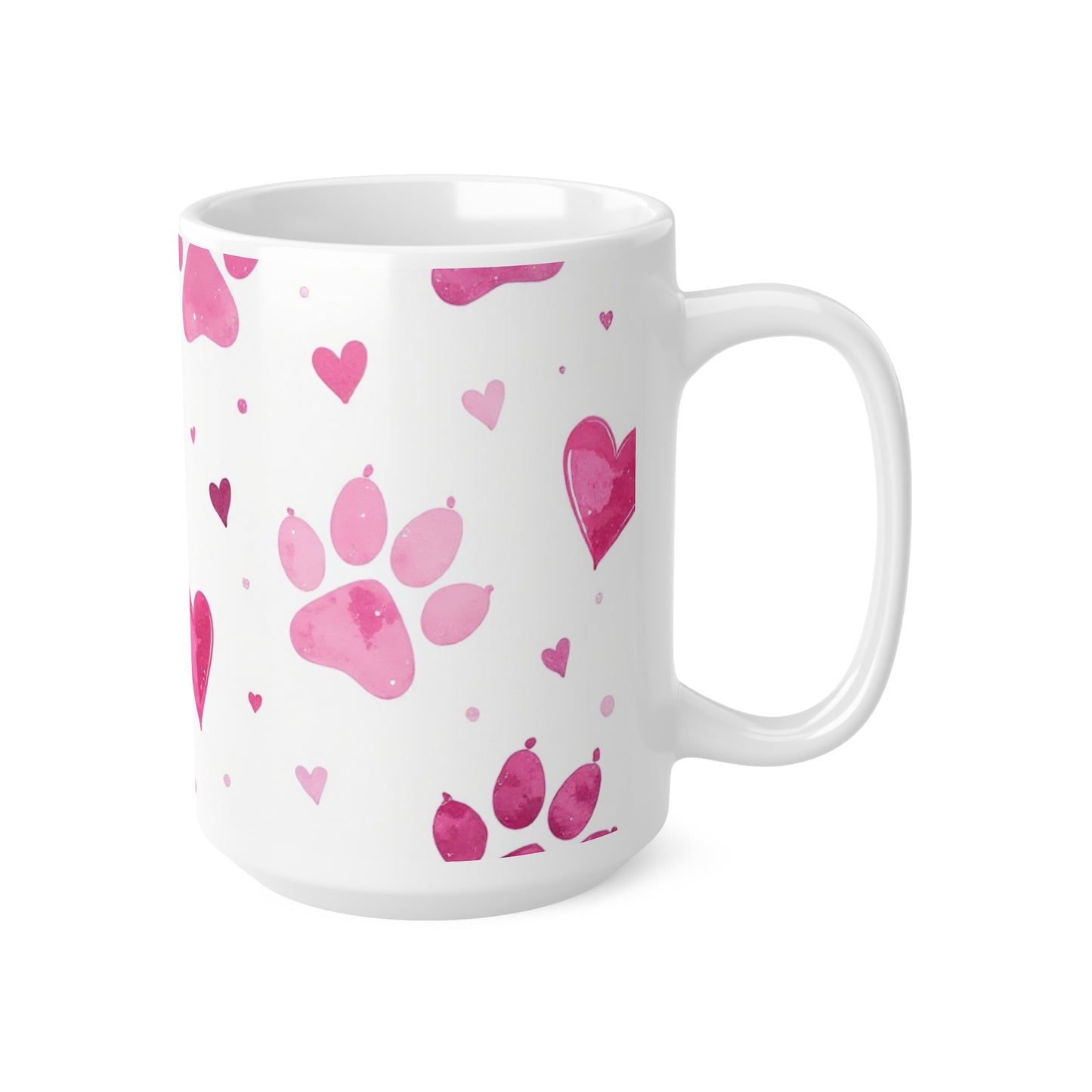 Dog Lover Ceramic Coffee Cup, Pink Paws Design - Great Gift for Pet Lovers, 11oz, 15oz Mug.