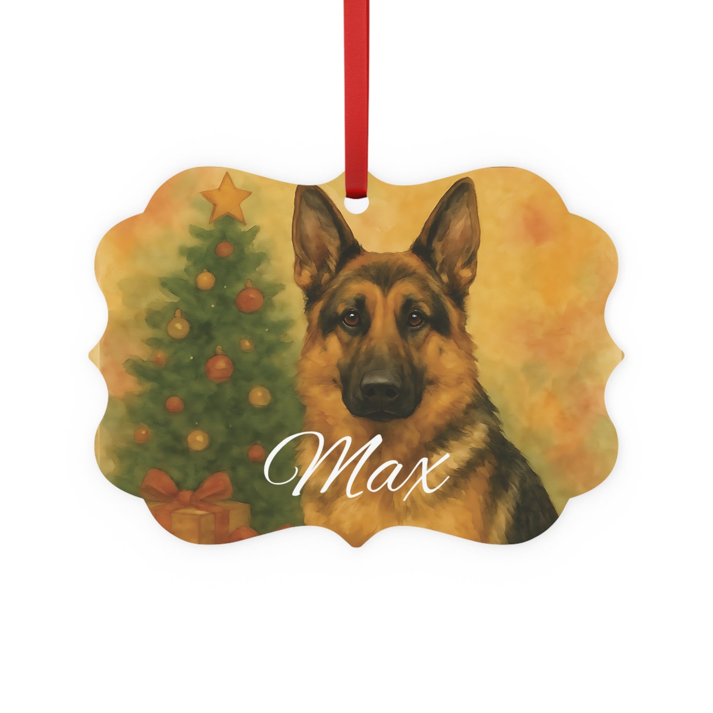 Festive German Shepherd Tree Ornament, A beautifully designed piece, it stands out among festive ornaments, honoring the noble german shepherd dog in style.