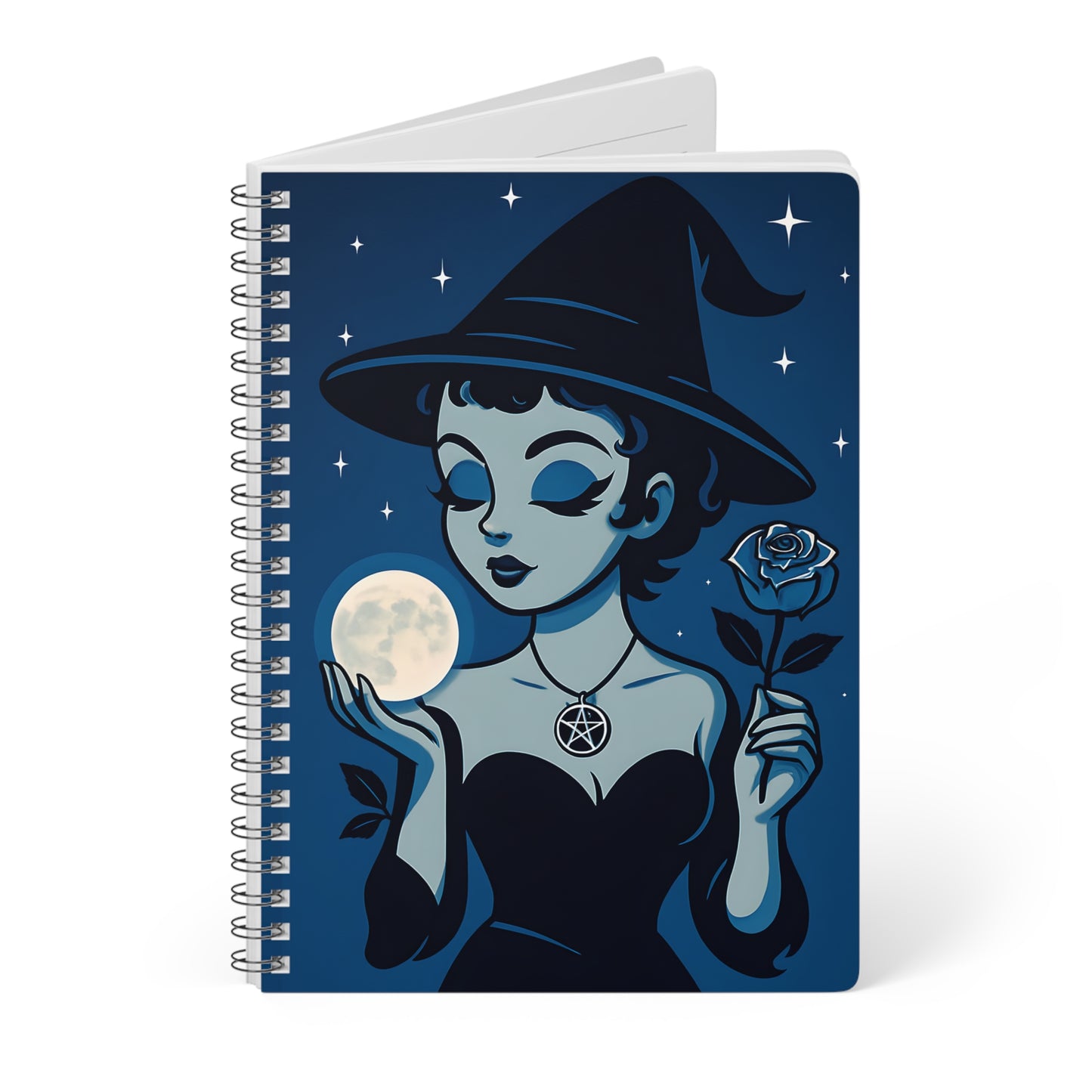 Cute Witchy Moon Child Spiral Notebook, This charming witchcore-inspired book of shadows serves as the perfect witch journal, offering a space to explore your dreams, shadow work, and more.