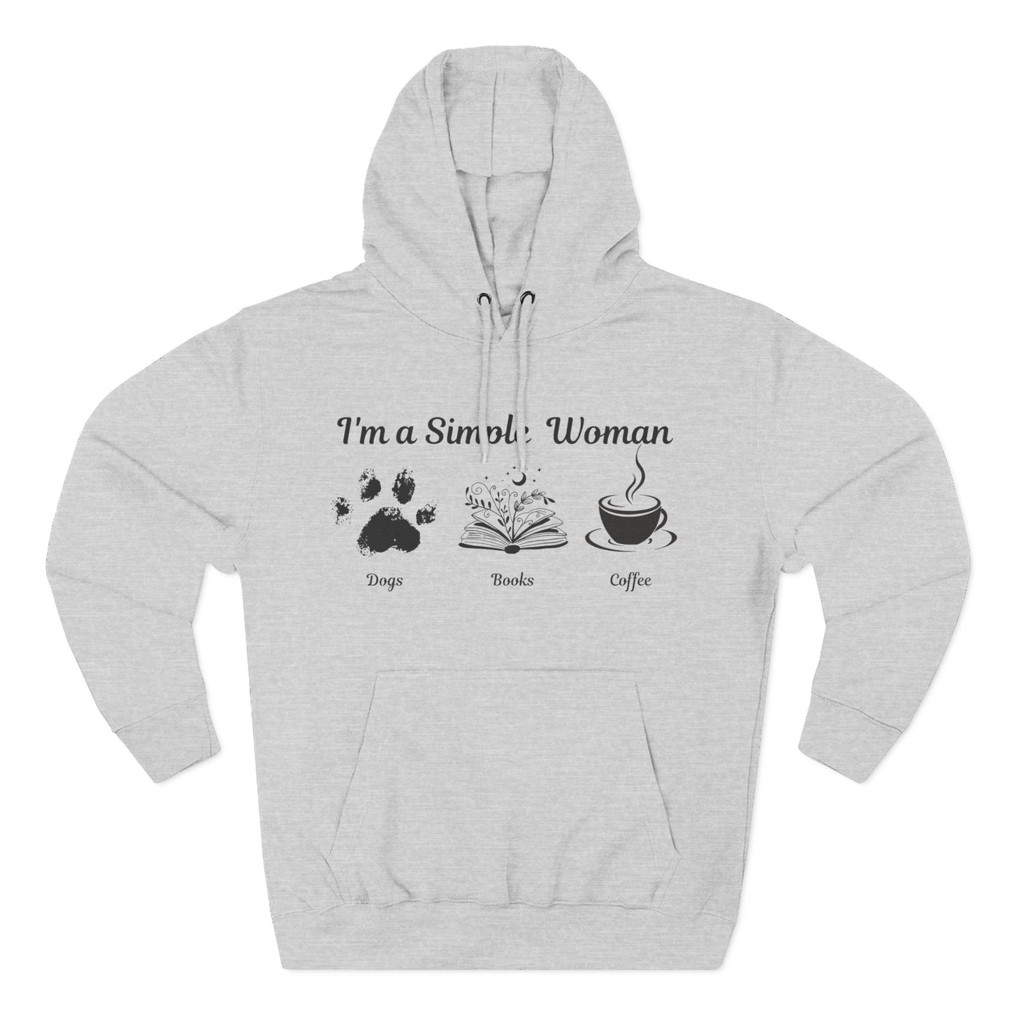 Simple Women Dog Book Coffee Lover Three-Panel Fleece Hoodie, perfect for dog, book & Coffee lovers who enjoy a relaxed and comfortable style.