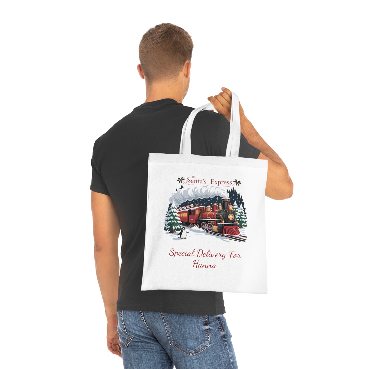 Personalised Santa's Express cotton Tote Bag, Christmas Tote Bag, Custom Christmas Bag, Childs Name, Santas Express