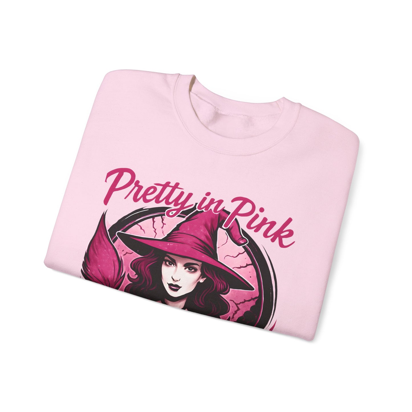 Pretty in Pink Witchy Sweatshirt, a unique twist to your girly Halloween ensemble, with a sprinkle of glitter witch vibrance.