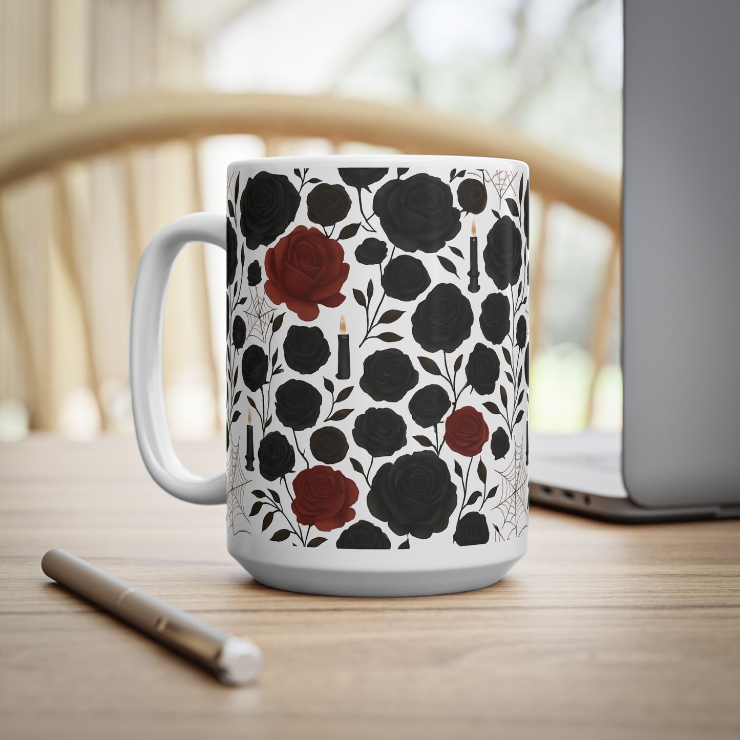 Gothic Rose Halloween Mug, a mystical blend of elegance and enchantment,adorned with intricately designed roses, making every sip feel like a spellbinding experience, Perfect for your morning brew.