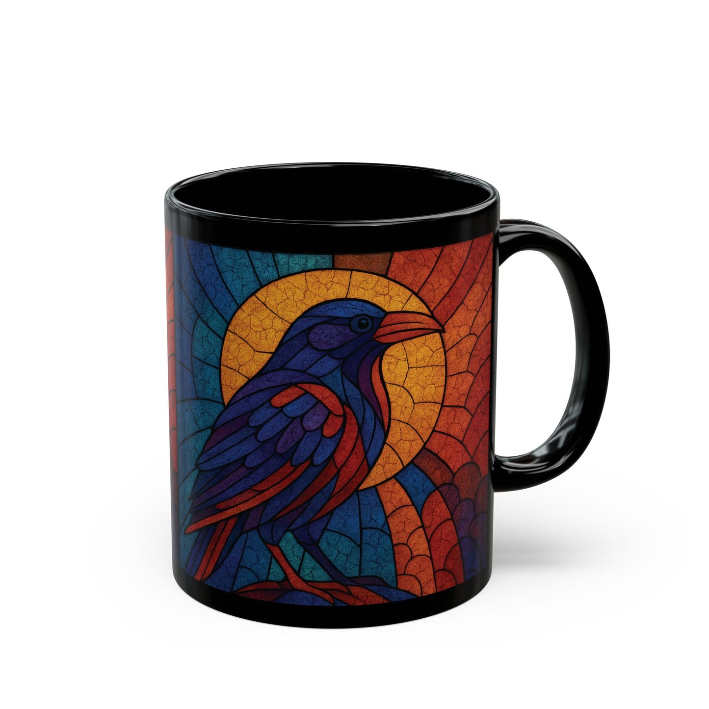 Raven Stained-Glass Effect Mug, This raven mug isn't just a drinkware item; it's an exquisite raven gift for those who cherish the mystique of these storied creatures.