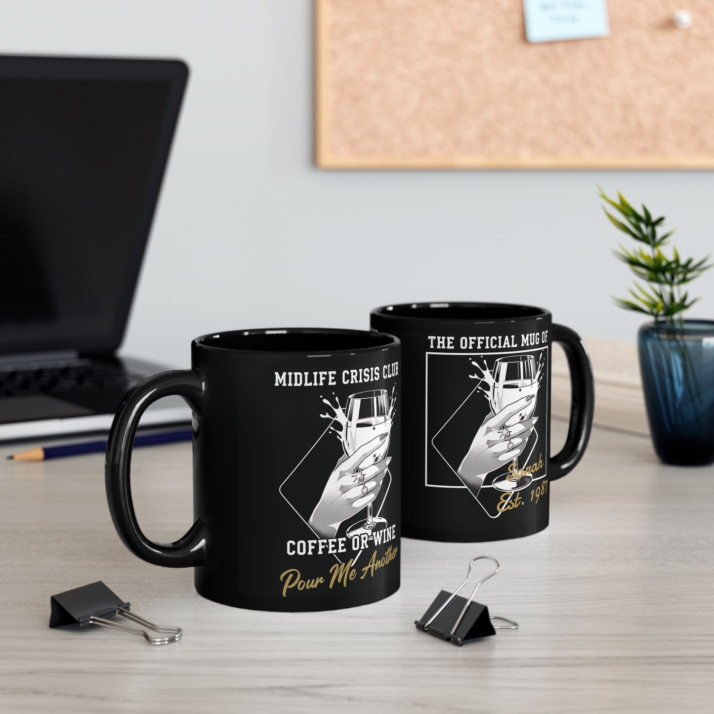 Funny Midlife Crisis Mug | Coffee or Wine Cup with Personalised Name | Birthday Gift for Women 40s 50s | Wine Lover Gift