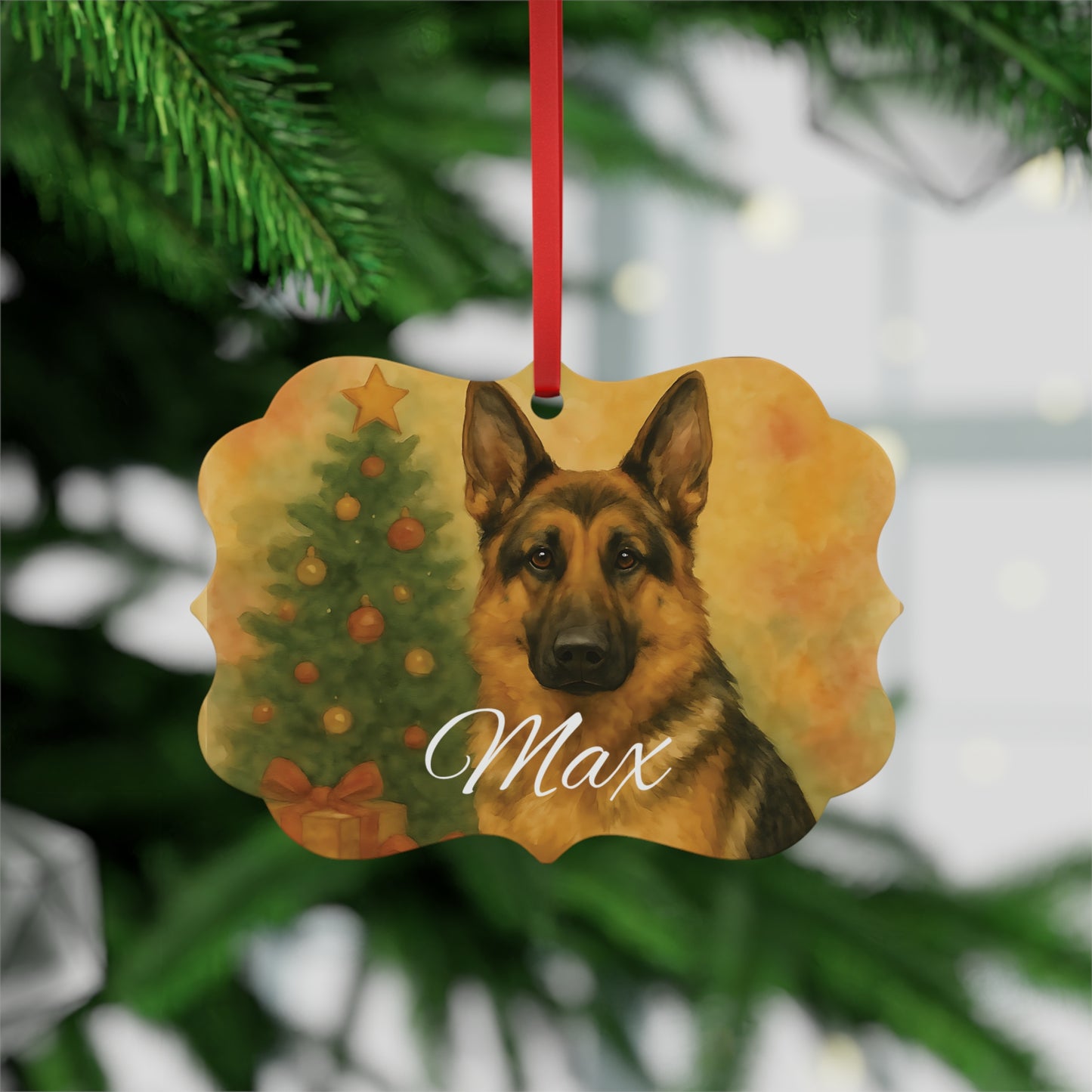 Festive German Shepherd Tree Ornament, A beautifully designed piece, it stands out among festive ornaments, honoring the noble german shepherd dog in style.