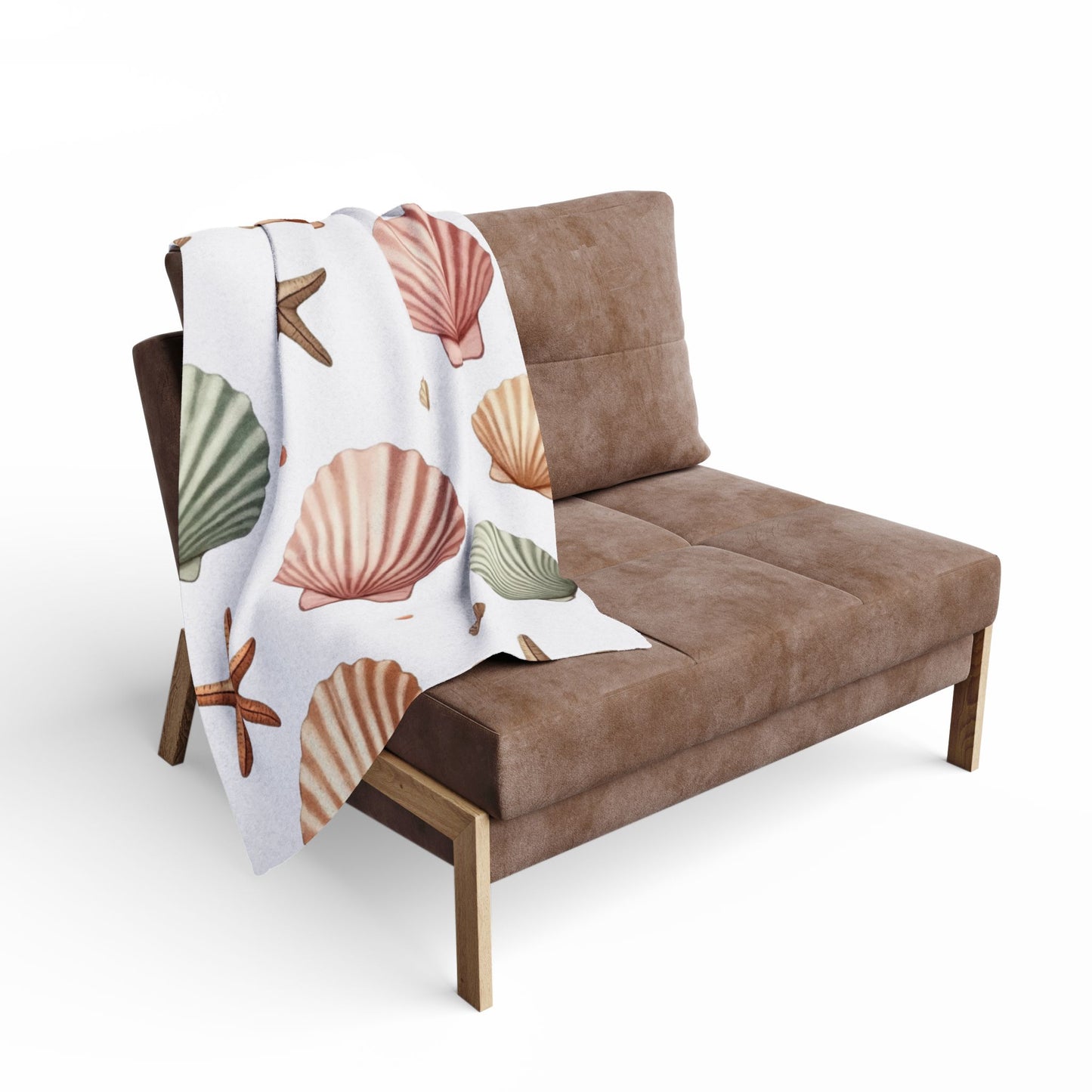 Cozy Beach-Themed Fleece Blanket, Featuring a delightful seashell design, it brings a touch of oceanic beauty to any space.