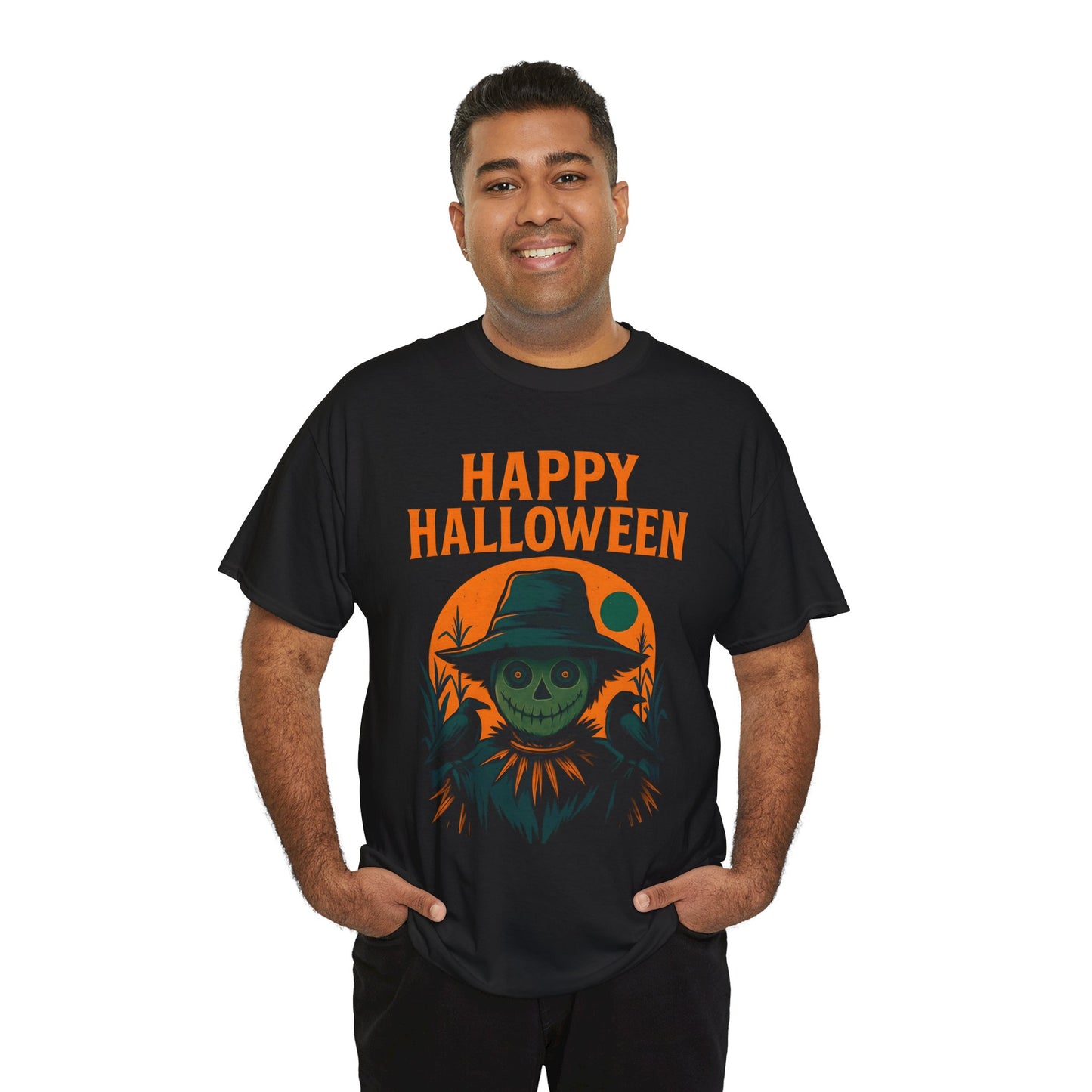Halloween Scarecrow Tee, With its eye-catching Halloween design featuring a spooky scarecrow, this shirt brings a fun, festive vibe to your wardrobe.