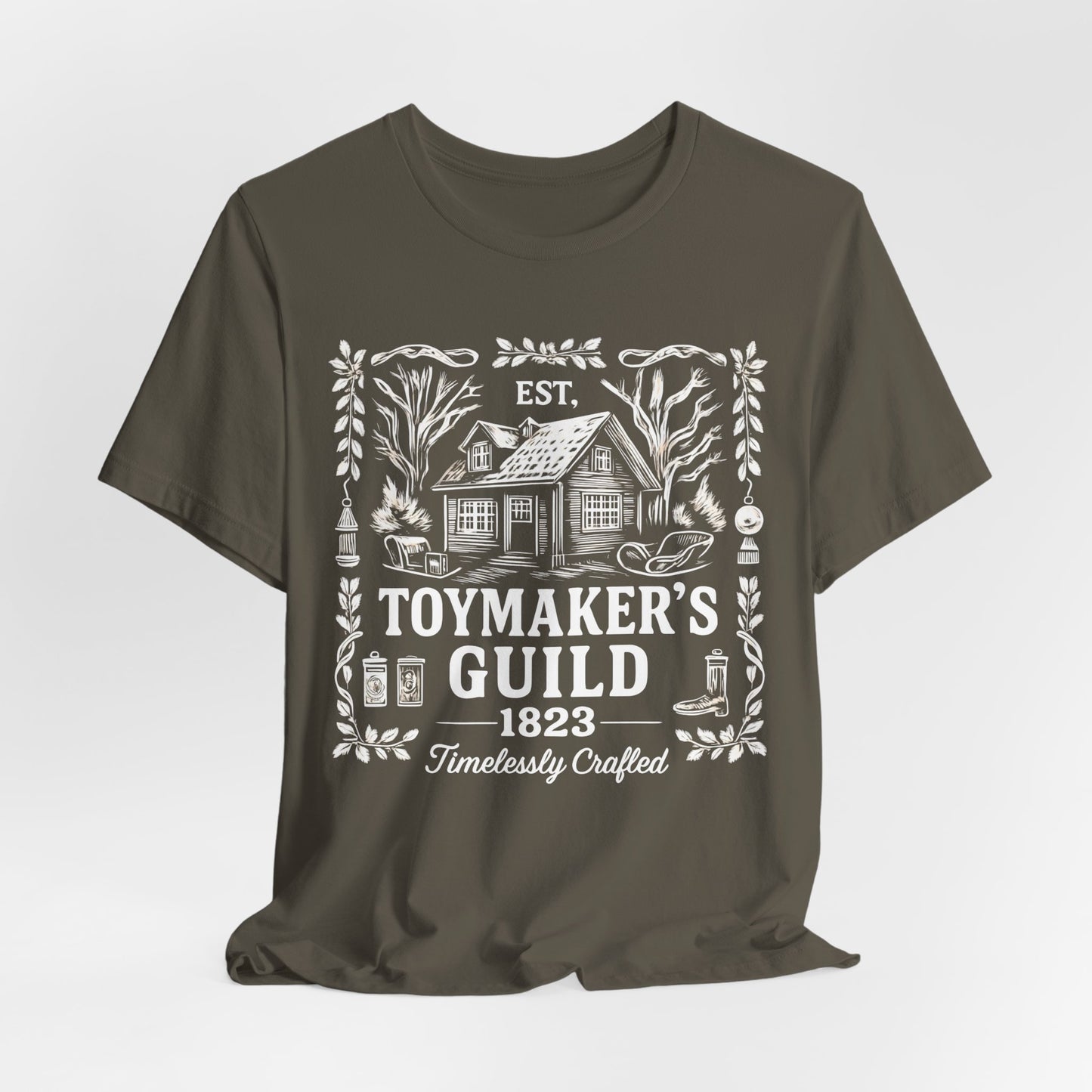 Nostalgic Christmas Tee, Vintage Toymaker Guild, a delightful nod to the nostalgic charm of Christmas past, a heart warming secret Santa idea.