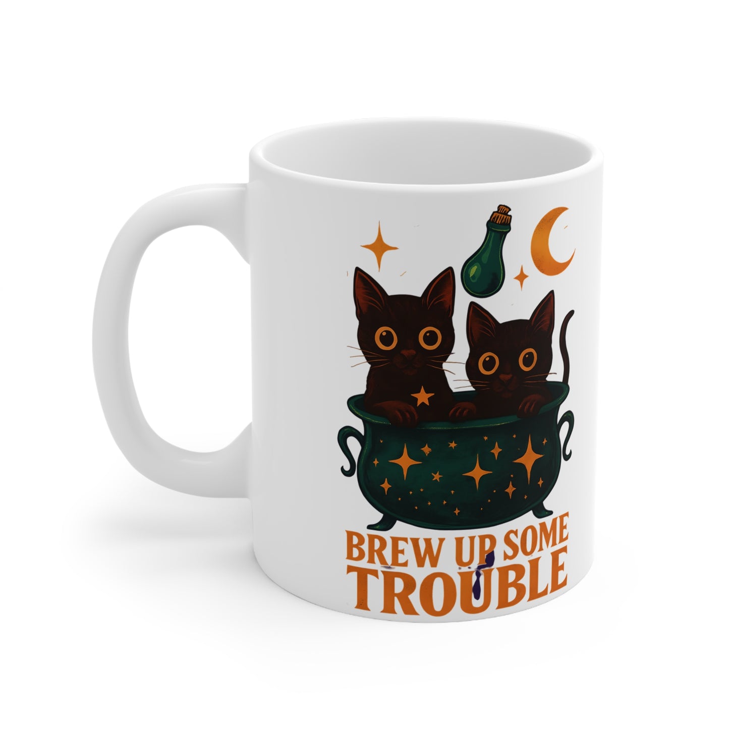 Brew Up Some Trouble Cat Mug, This enchanting black cats coffee mug is a spellbinding addition to your morning routine, ,cat dad