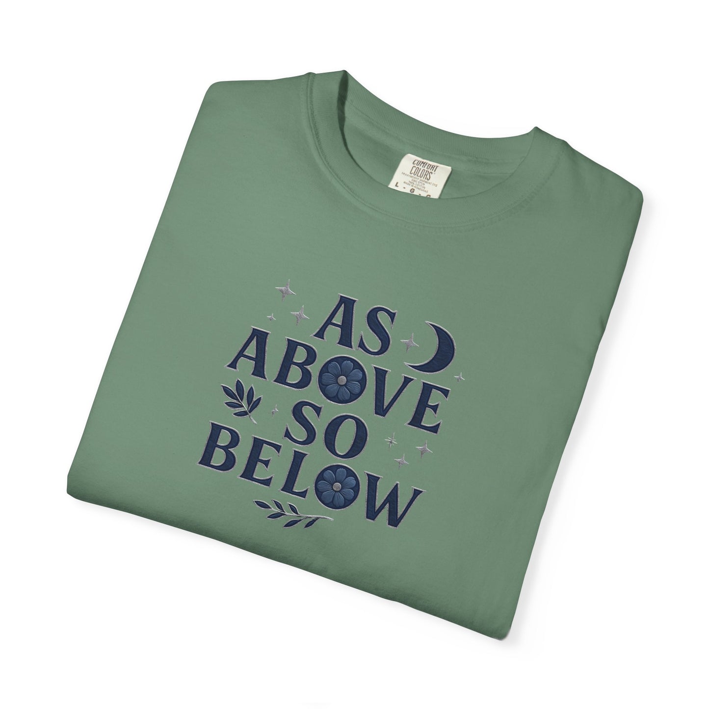 As Above So Below T-shirt, a harmonious blend of mystical charm and celestial vibes. Crafted for those who appreciate pagan clothing and witchy aesthetics.