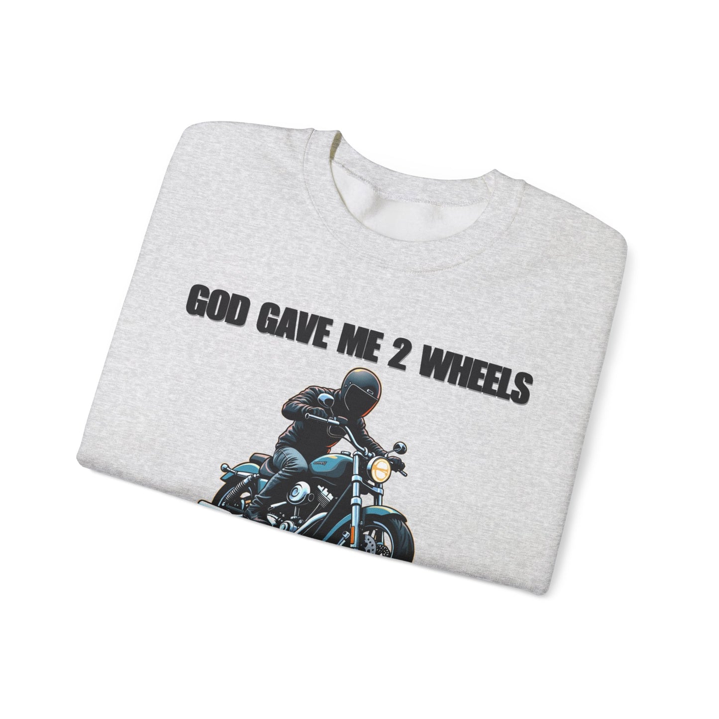 God Gave Me 2 Wheels Sweatshirt, The light-hearted motorcycling-themed graphic adds a fun twist, making it the perfect companion for casual outings or bike rides.