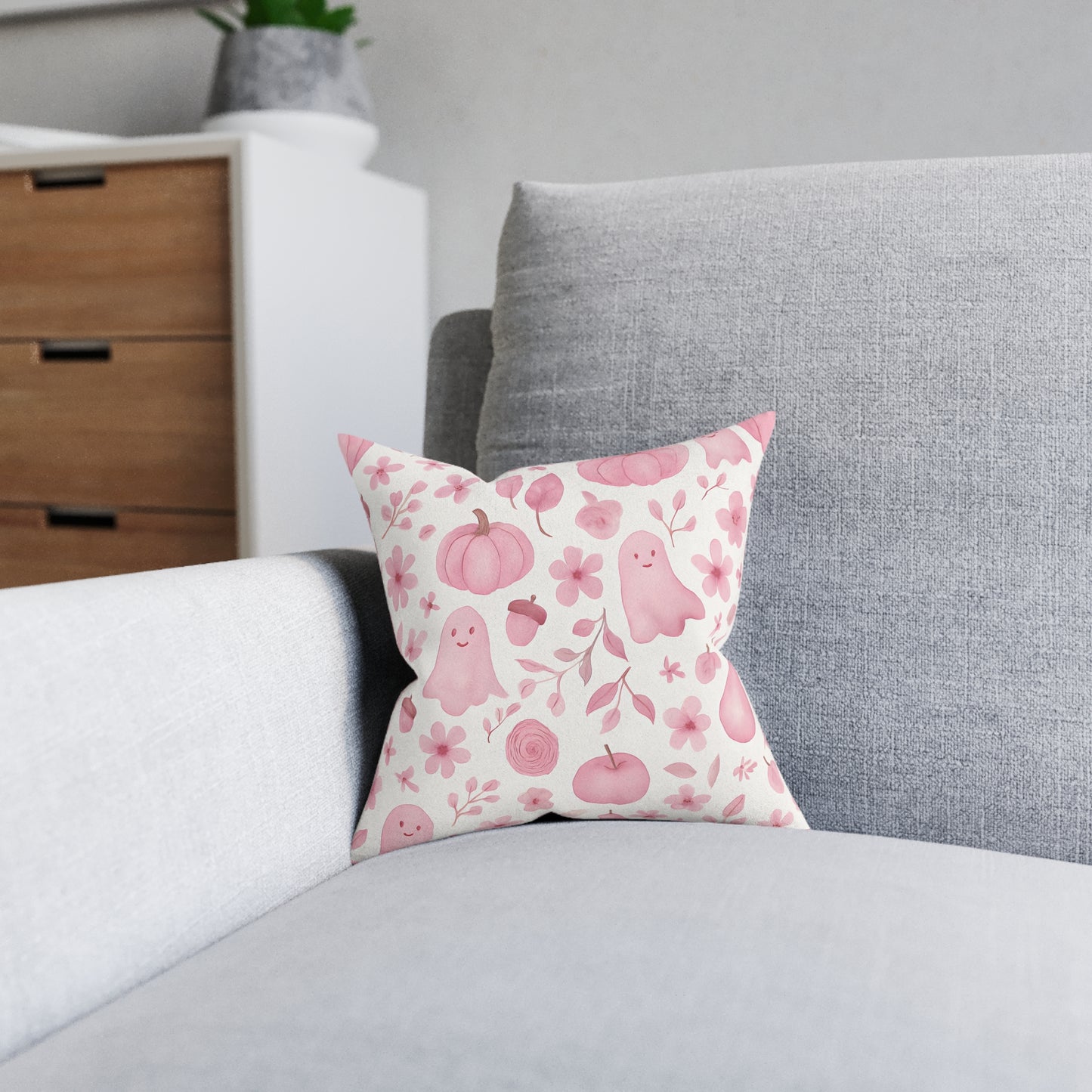 Pink Halloween Pillow, Each autumn throw pillow is crafted to harmonize effortlessly with your pink living room, creating a serene, yet stylish retreat.