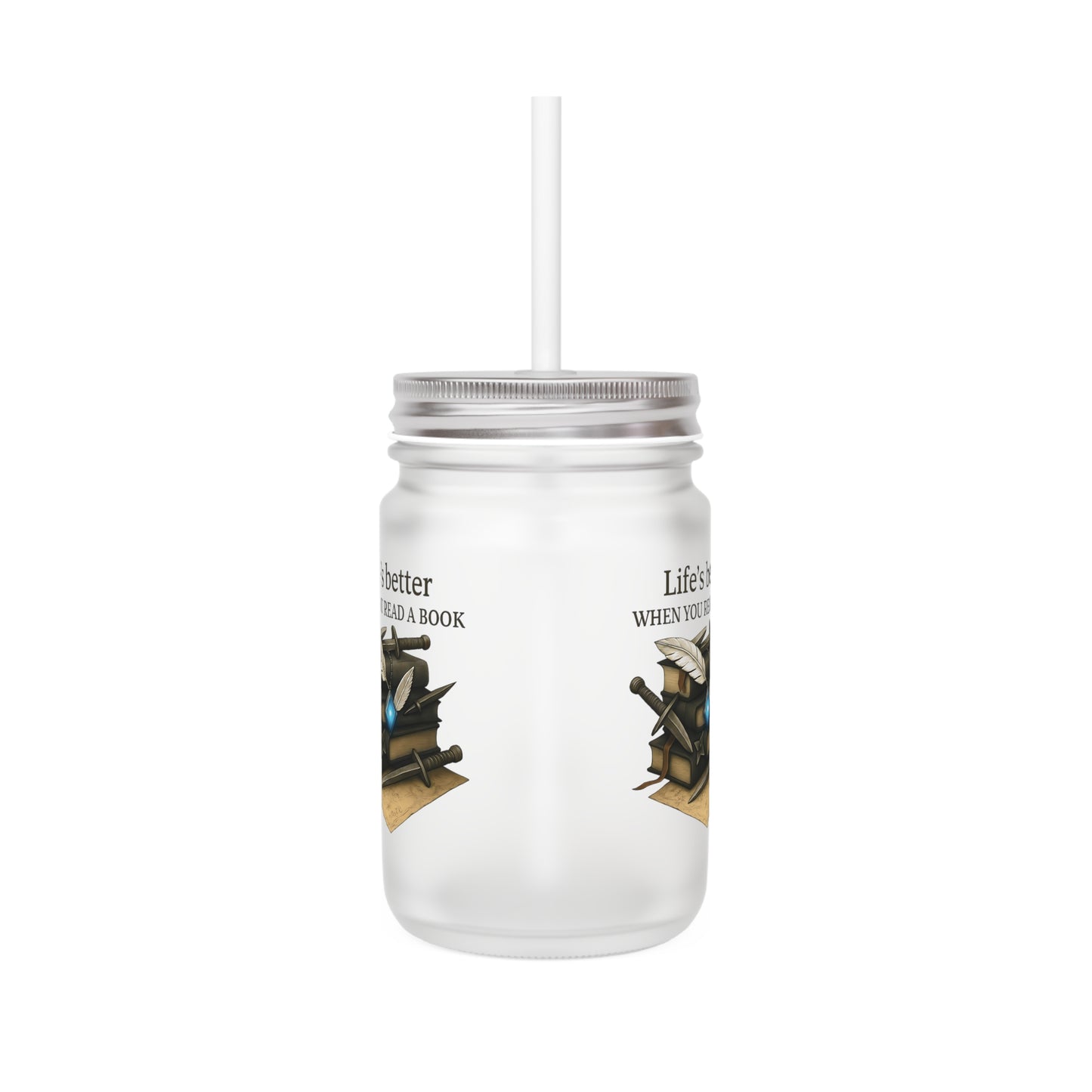 Book Lovers Mason Jar with Straw, Frosted Glass Cup, Eco Friendly Mug, Bookish Aesthetic, Booktok Merch, Bibliophile Gift, Book Club Gift