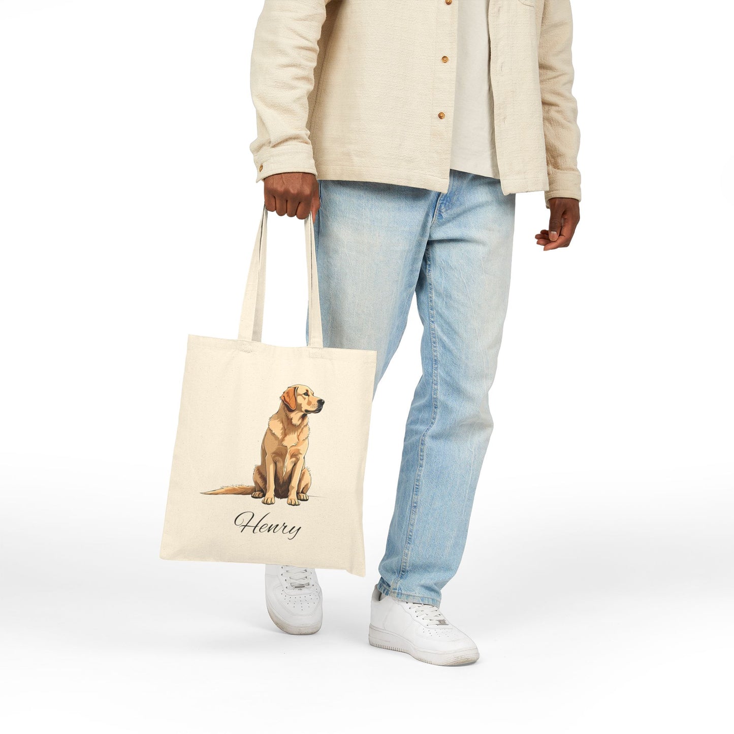 Personalized Dog Tote Bag | Pet Name Canvas Tote | Golden Retriever Gift