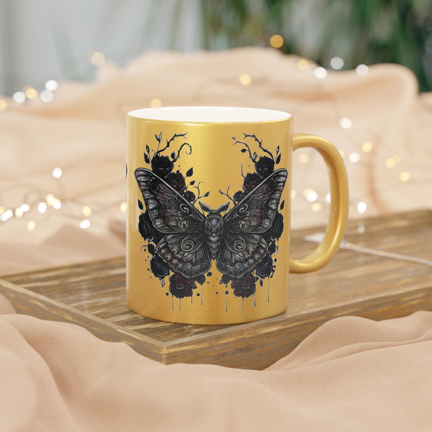 Death Moth Gothic Metallic Mug | Witchy Glam | Unique Coffee Cup, Stylish Birthday Present