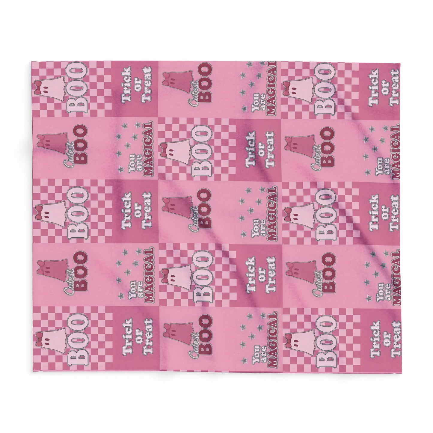 Cutest Boo Pink Ghost Blanket, This soft and fluffy throw features charming ghosties dancing across a playful pink canvas, making it the perfect snuggle blanket for cozy nights in.