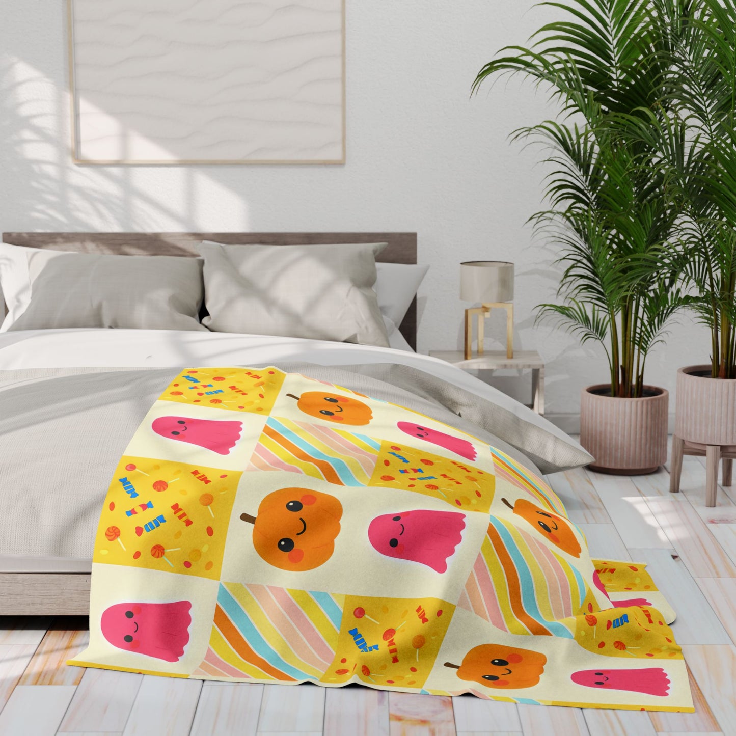 Halloween Ghosty Pumpkin Sweets Fleece Blanket, Perfect for snuggling during chilly nights,a cherished piece of spooky season decor.