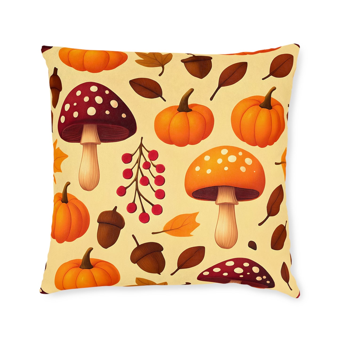 Pumpkin Mushroom Autumn Pillow, with its playful design featuring a cozy pumpkin and whimsical mushroom, perfect for embracing Hello Autumn.