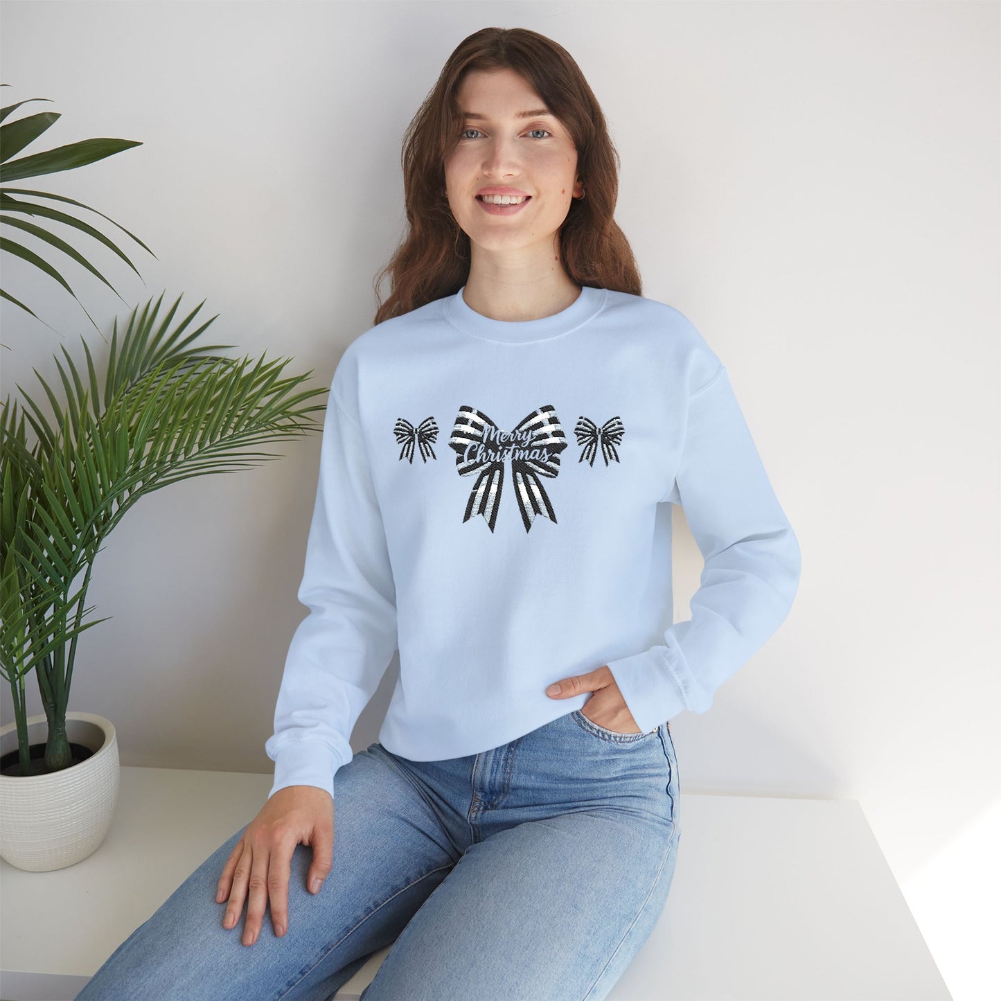 Festive Merry Christmas Bow Embroidered Jumper,the perfect xmas gift for mum, this festive sweater is sure to bring warmth and delight.