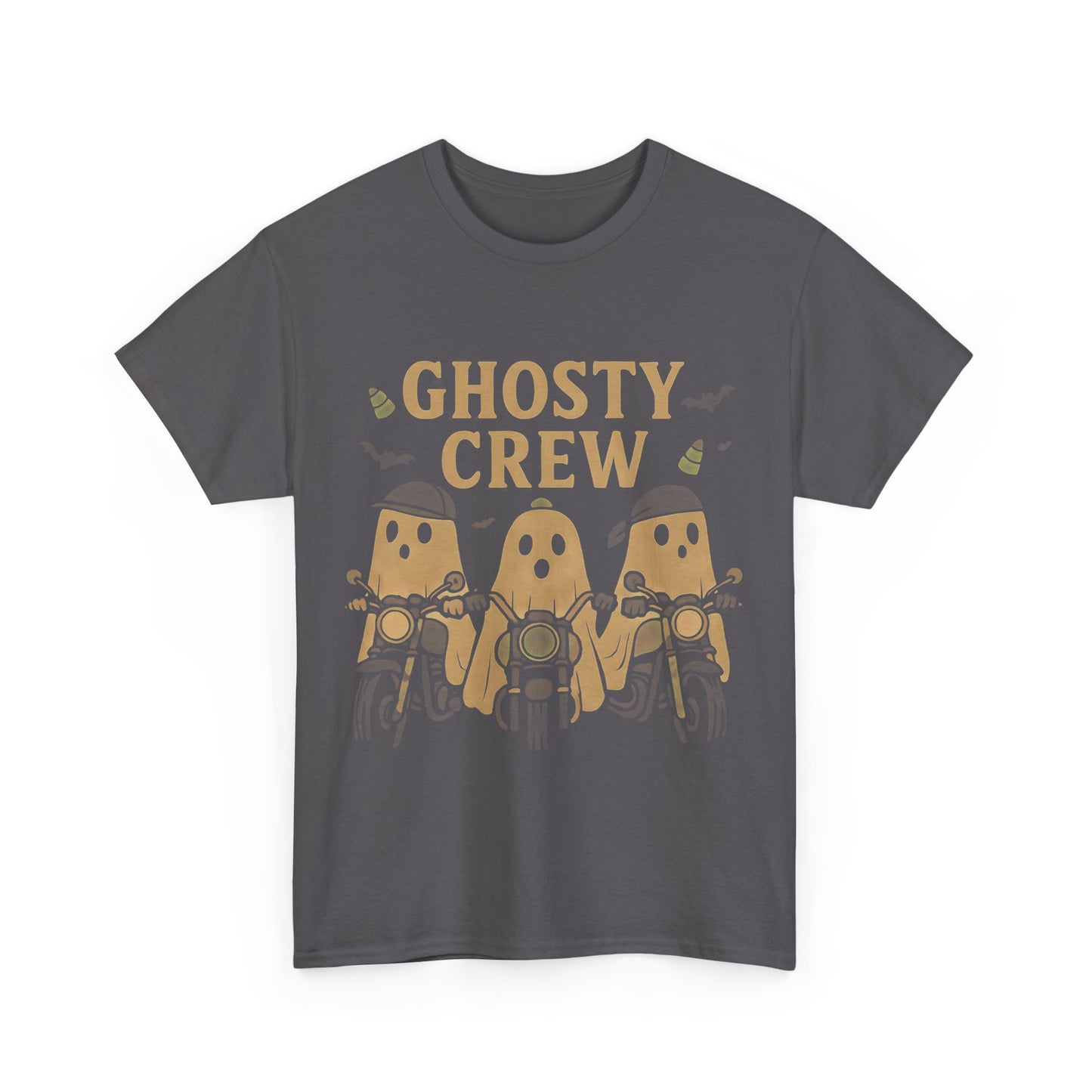 Halloween Ghosty Tee Ghost biker tee, perfect for showing off your fun and playful spirit! This tee boasts a vibrant design featuring ghostly charactersriding bikes.