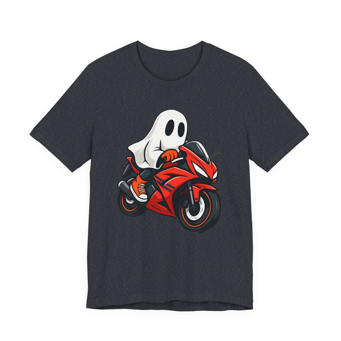 Ghosty Biker T-shirt, This ghost rider shirt captures the essence of Halloween with its hauntingly cool design, making it an essential piece for motorcycle enthusiasts who crave a dose of the supernatural.
