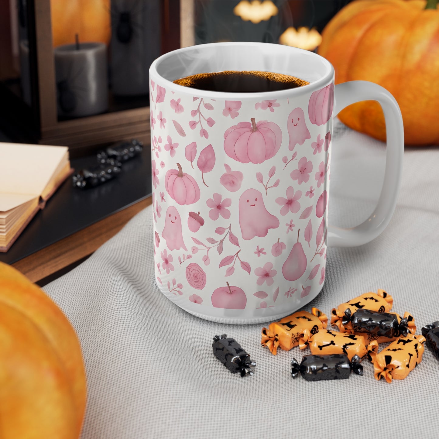 Pink Ghosty Pumpkin Mug, this cute ghost mug is your perfect companion for cozy autumn mornings.