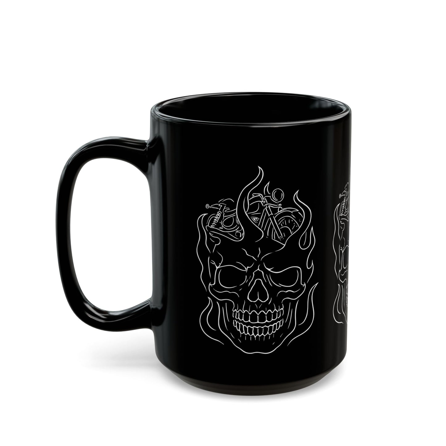 Skull Flame Mug for Riders, This eye-catching skull mug, adorned with vivid skull flames, transforms your usual sip into a fiery experience.