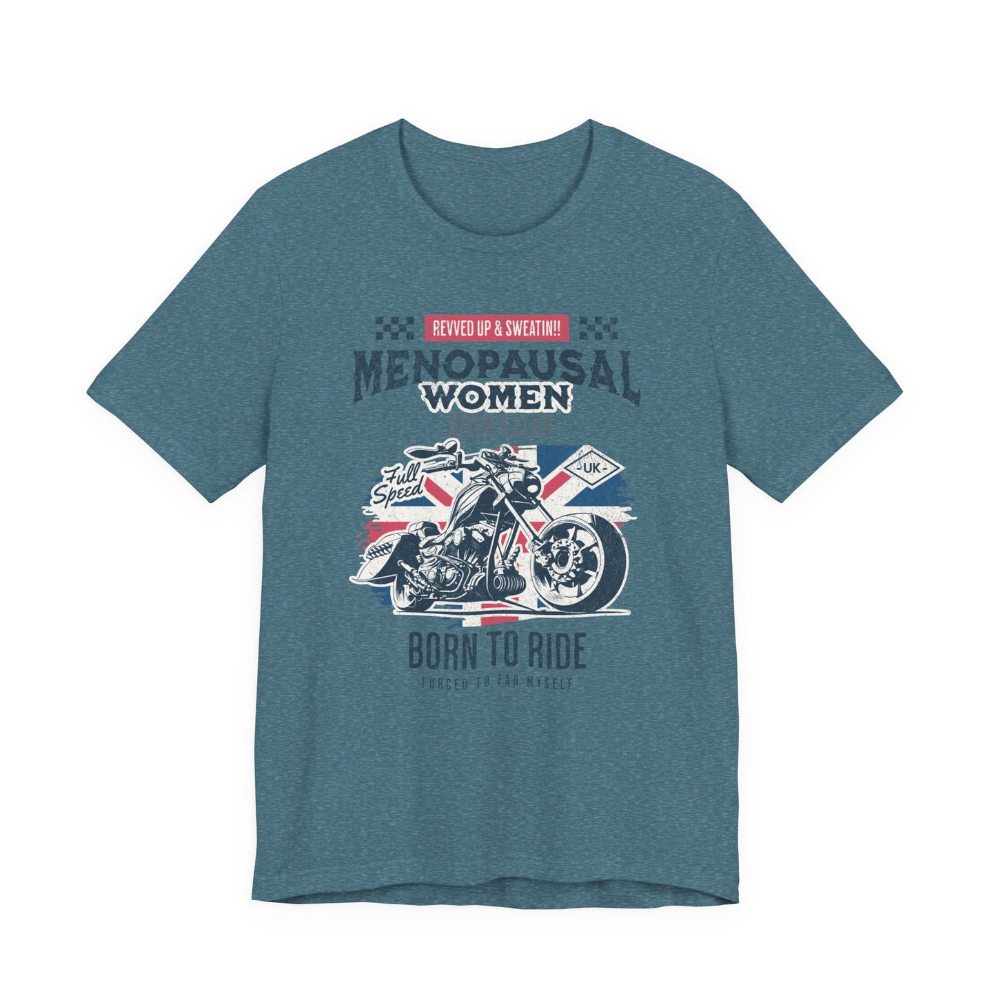 Menopausal Women's Biker Club T-Shirt, Menopause Humor Shirt, Female Biker Tee, Motorcycle Mom Gift, Moto Mama Shirt, Union Jack, Biker Babe