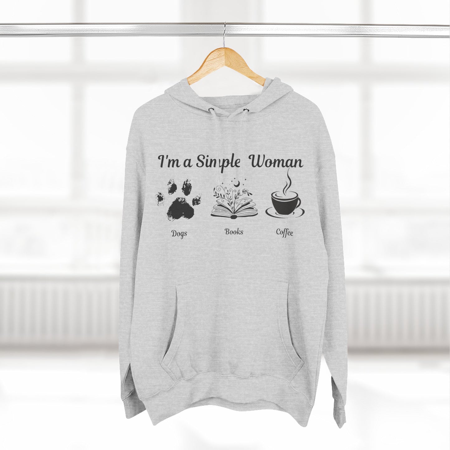 Simple Women Dog Book Coffee Lover Three-Panel Fleece Hoodie, perfect for dog, book & Coffee lovers who enjoy a relaxed and comfortable style.
