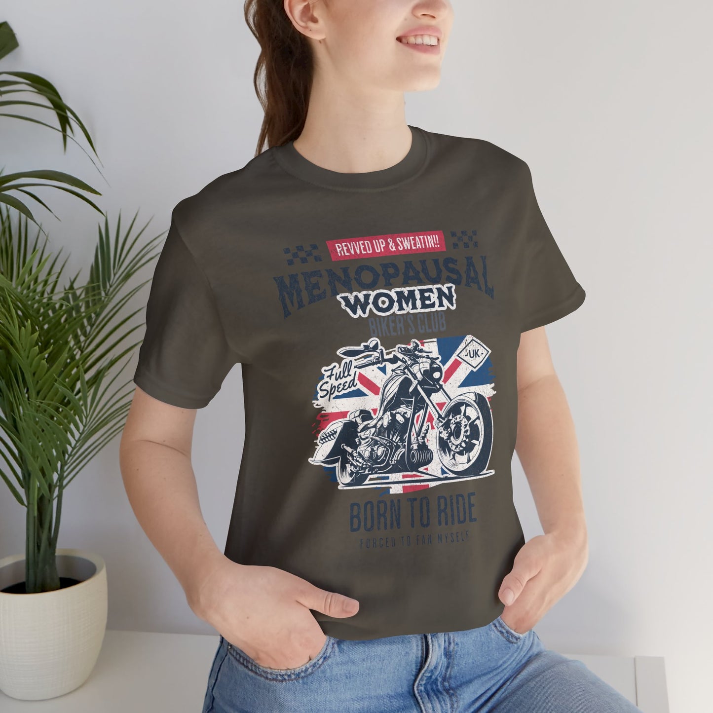 Menopausal Women's Biker Club T-Shirt, Menopause Humor Shirt, Female Biker Tee, Motorcycle Mom Gift, Moto Mama Shirt, Union Jack, Biker Babe