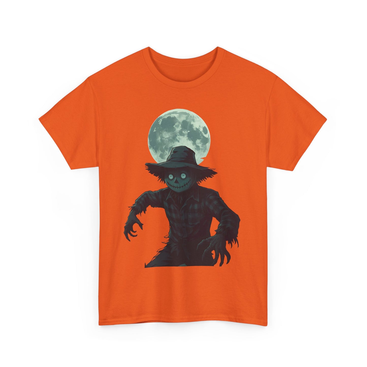 Halloween Scarecrow T-Shirt, This scarecrow shirt captures the essence of the season, transforming the traditional harvest icon into a pumpkin scarecrow that’s both captivating and chilling.Halloween