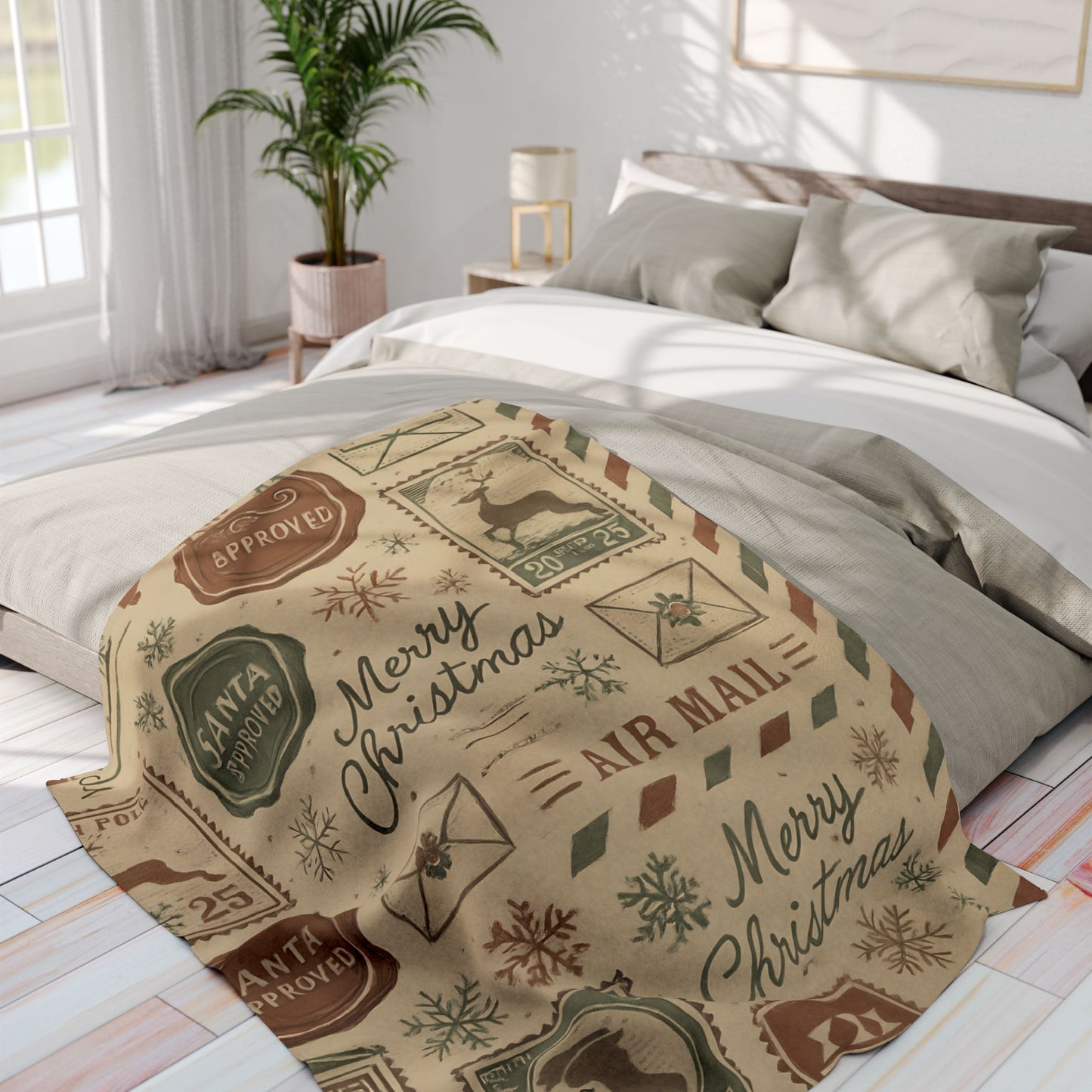 Festive Vintage Santa Snuggle Blanket, With a pattern reminiscent of a letter to Santa, it adds a whimsical touch to any festive home.