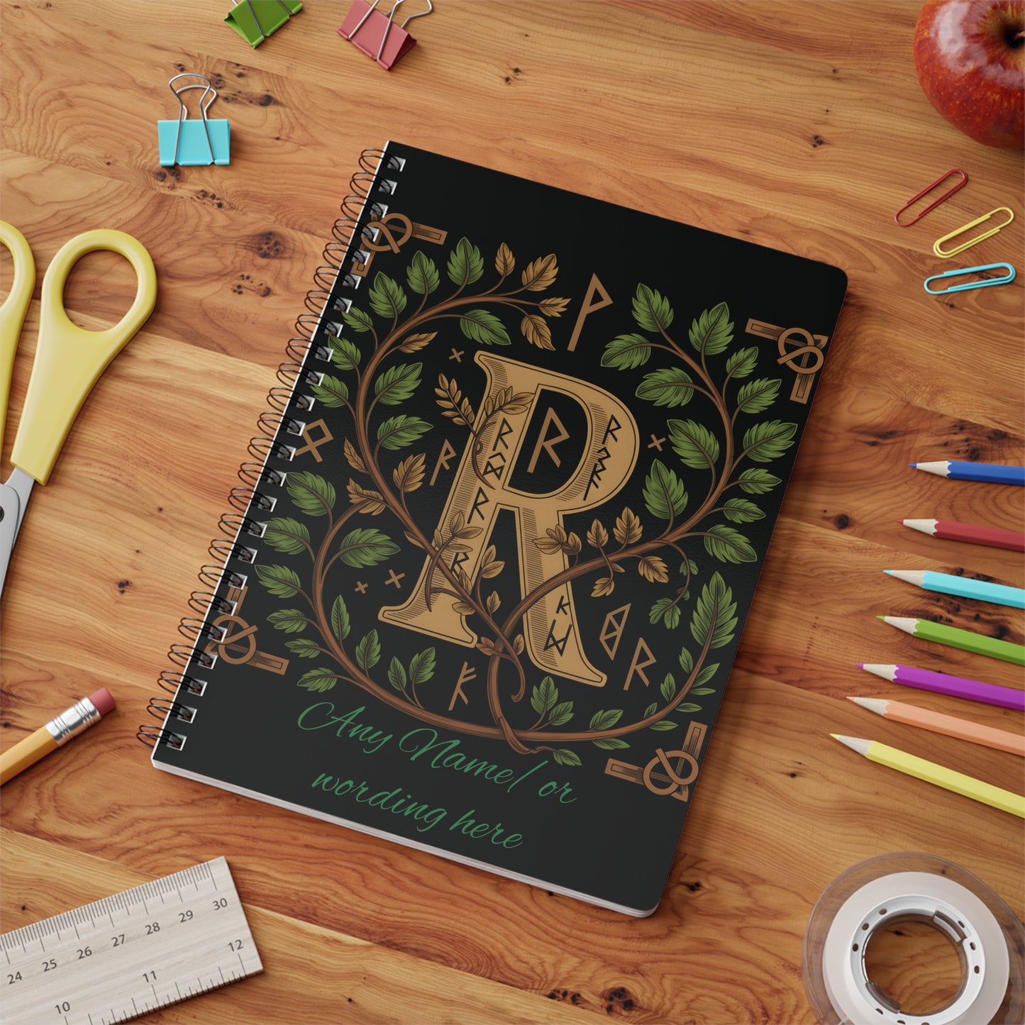 Personalized Norse Witchy Monogram A5 Notebook, Custom Journal,Monogram Notebook, Grimoire Journal, Book Of Shadows, Viking Grimoire Journal