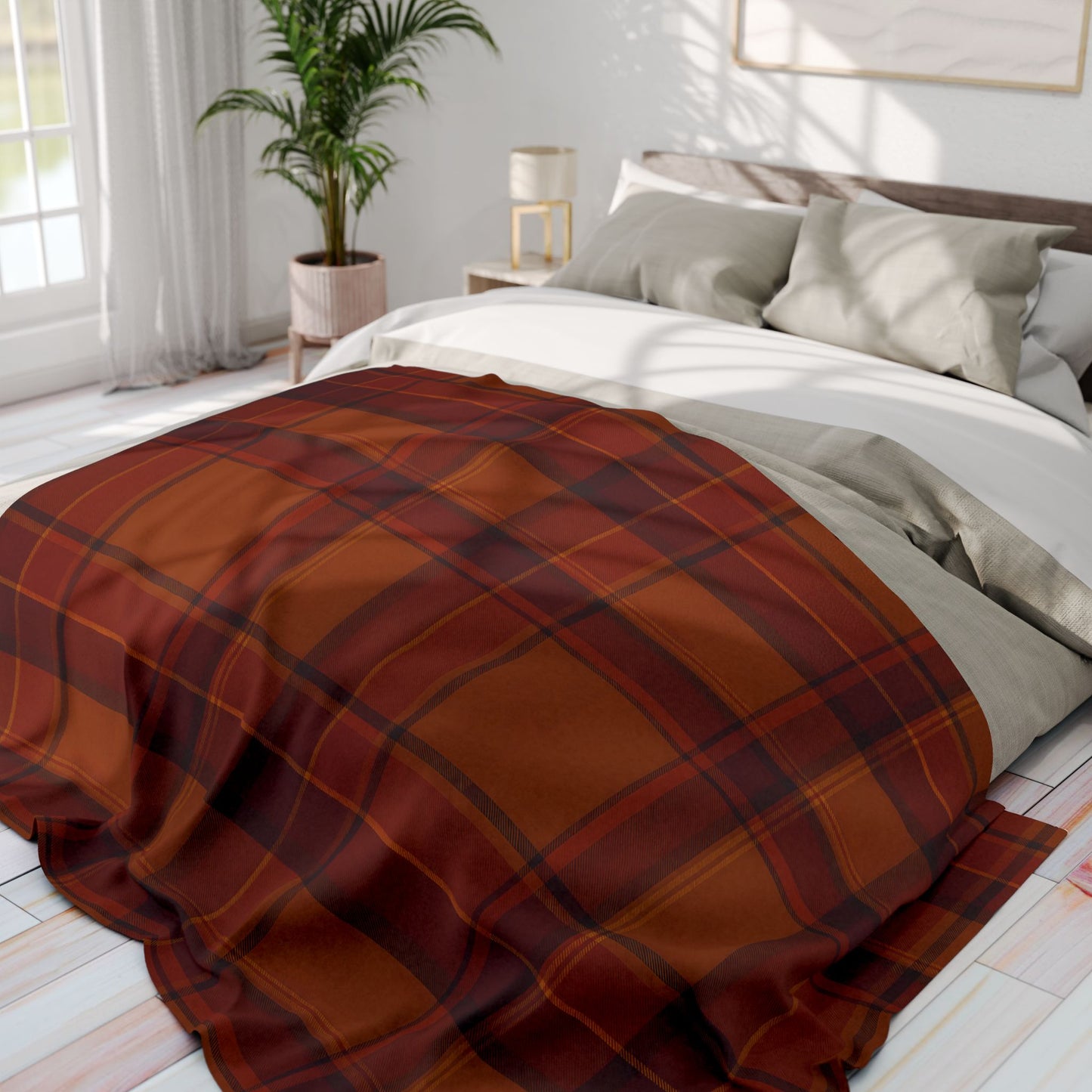 Cozy Autumn Plaid Pattern Blanket, This soft throw, with its classic plaid pattern, transforms any space into a serene autumn retreat.