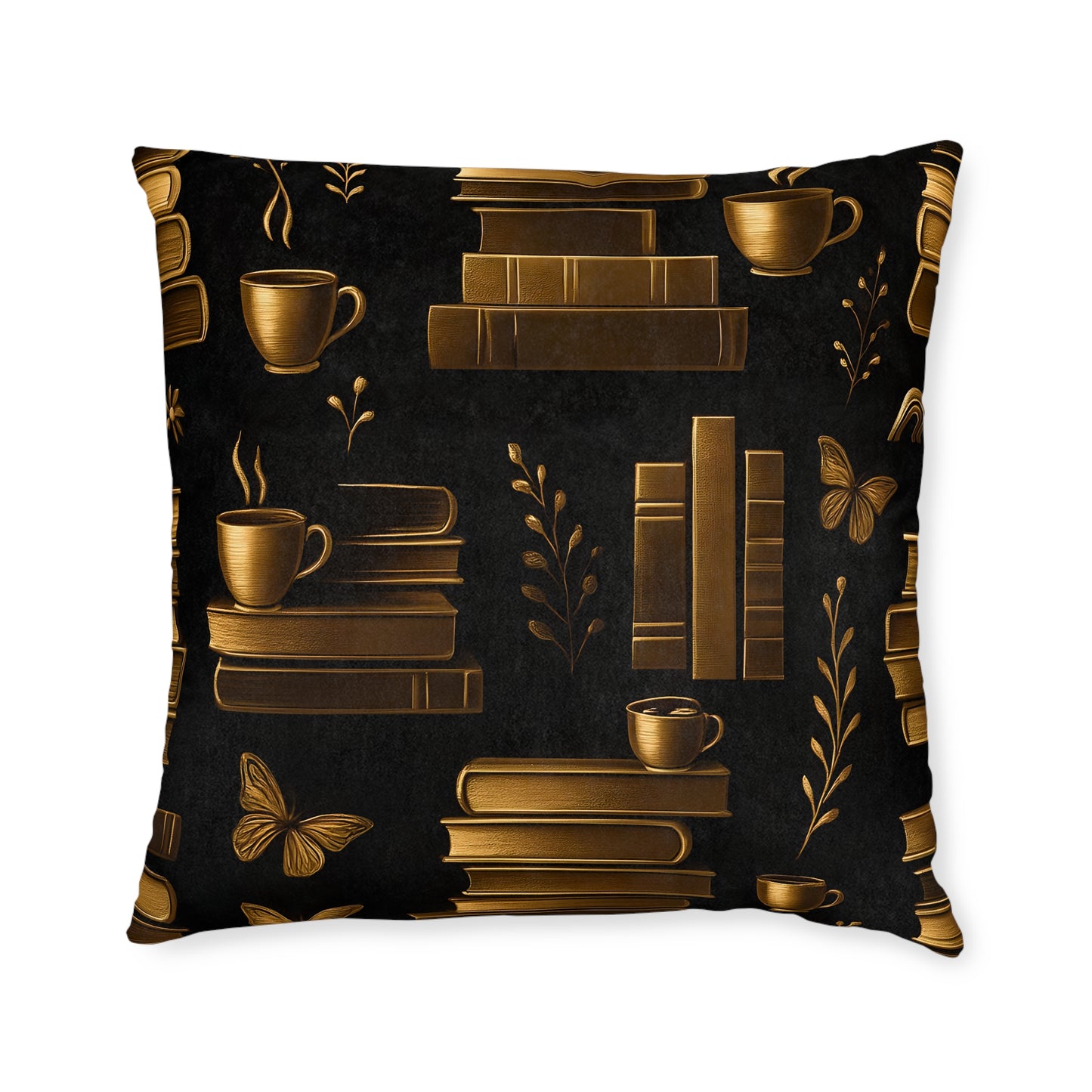 Books and Coffee Cushion, Perfect for cozy corners or grand libraries, this pillow is not just decor—it's a celebration of your passion for books and the comforting ritual of a quiet coffee moment.