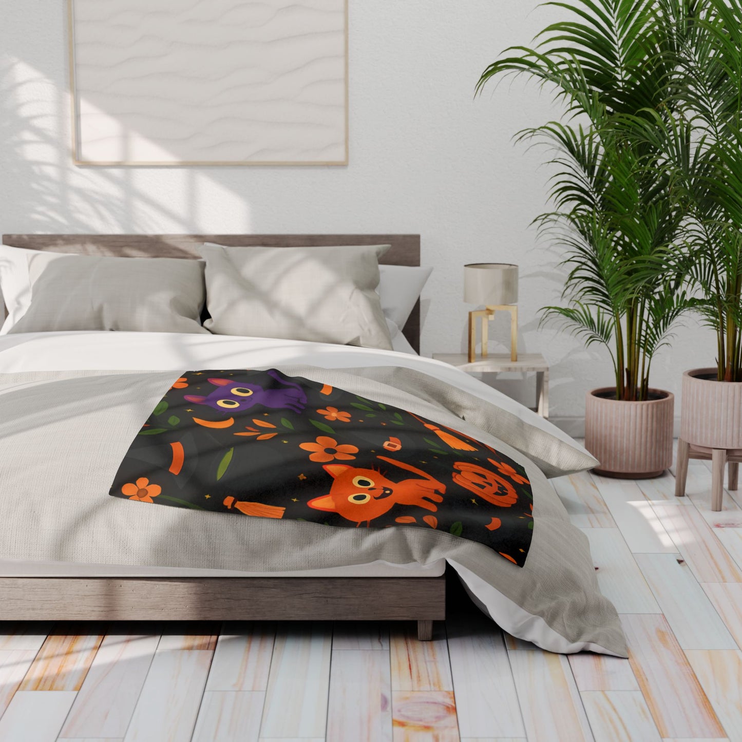 Halloween Blanket, The witchy blanket brings a touch of whimsy and warmth to any space, making it ideal as a spooky blanket or for witchy room decor.