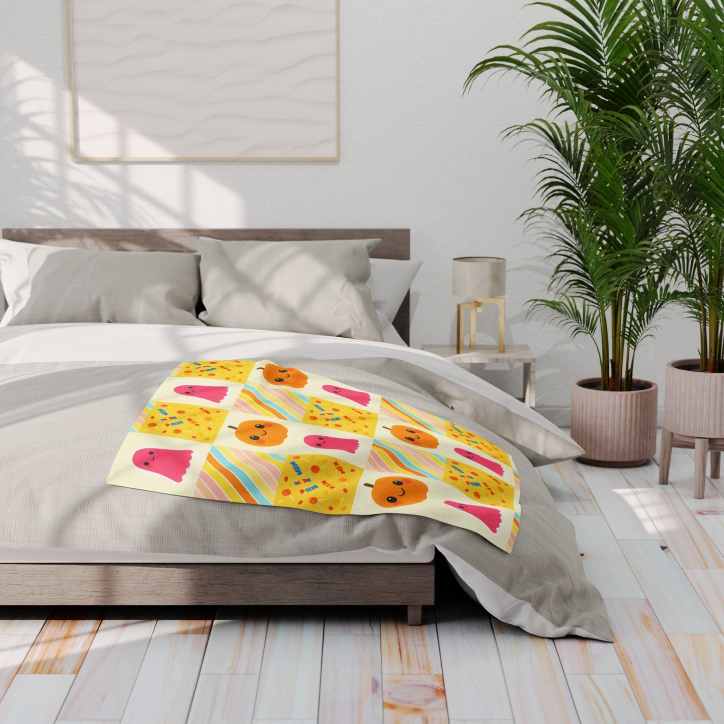 Halloween Ghosty Pumpkin Sweets Fleece Blanket, Perfect for snuggling during chilly nights,a cherished piece of spooky season decor.