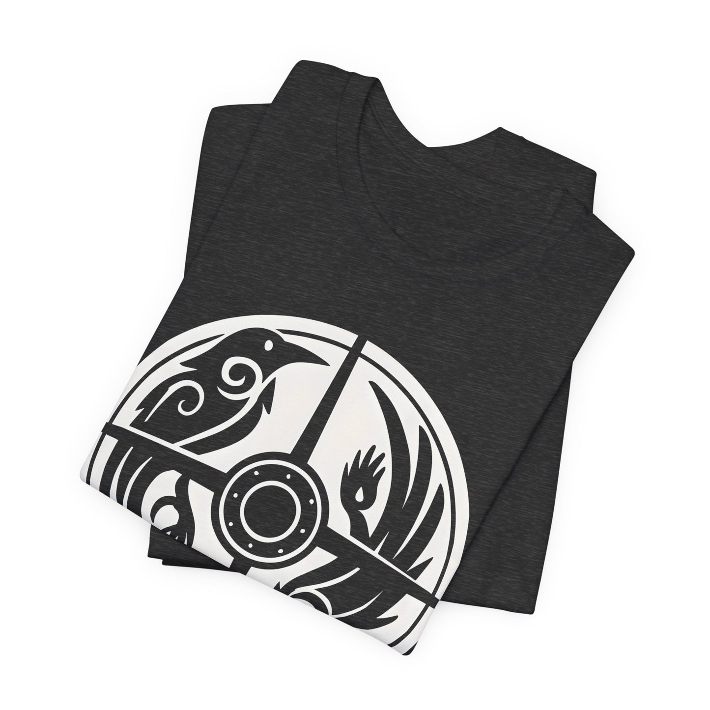 Norse Raven Shield T-shirt, Embrace the spirit of ancient warriors, an essential piece for any lover of Viking apparel.