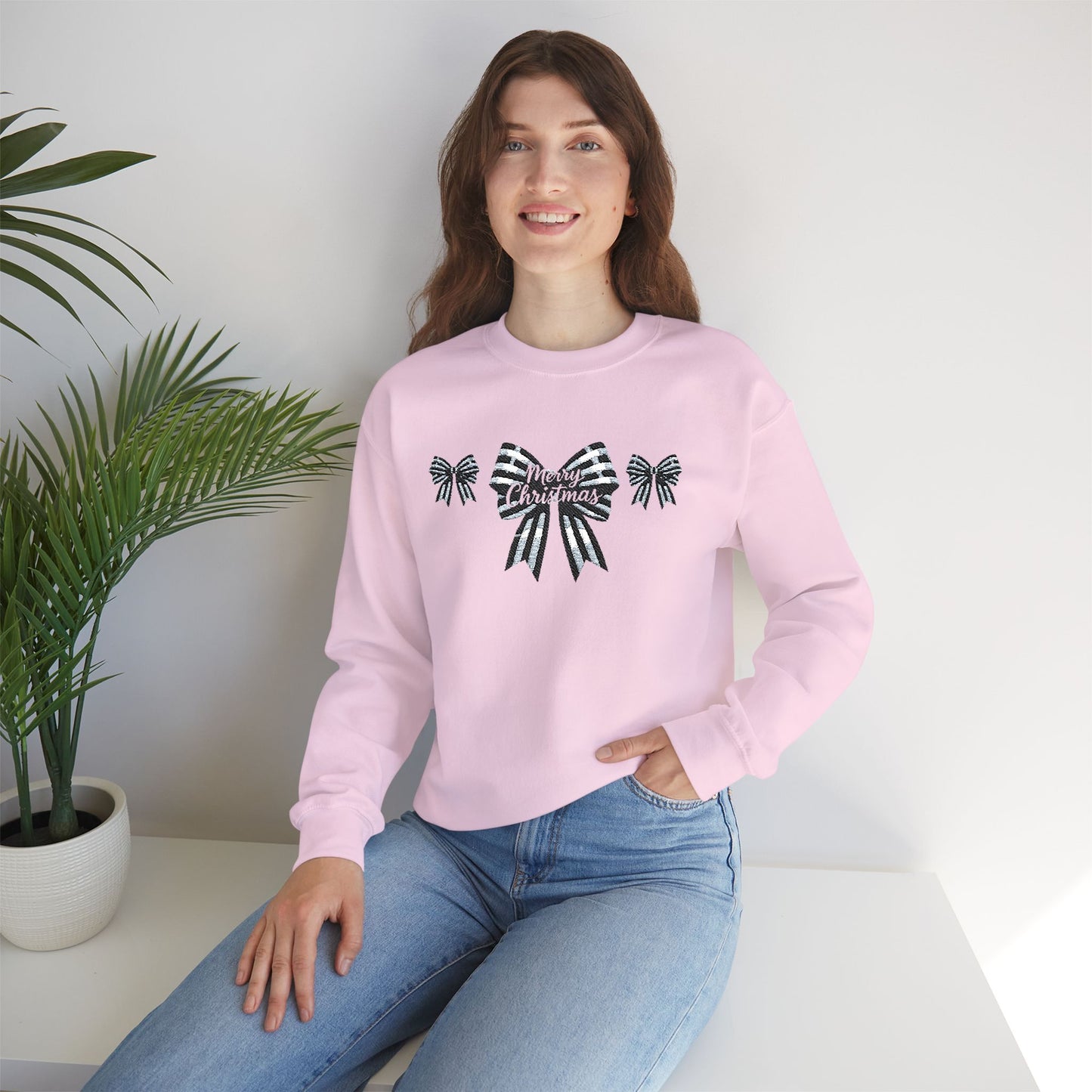 Festive Merry Christmas Bow Embroidered Jumper,the perfect xmas gift for mum, this festive sweater is sure to bring warmth and delight.