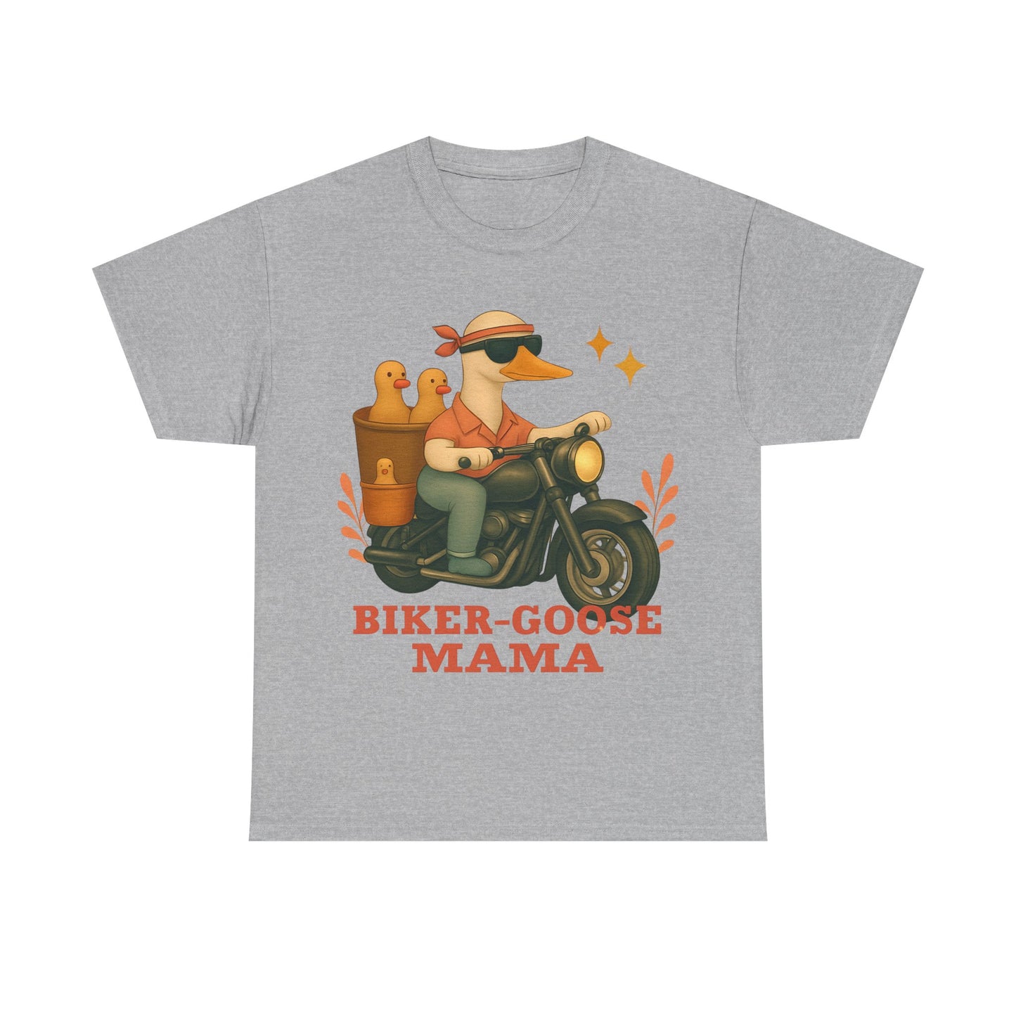 Silly Goose Biker Tee, a fun and quirky tee for those who love motorcycles and geese, silly goose fan club.