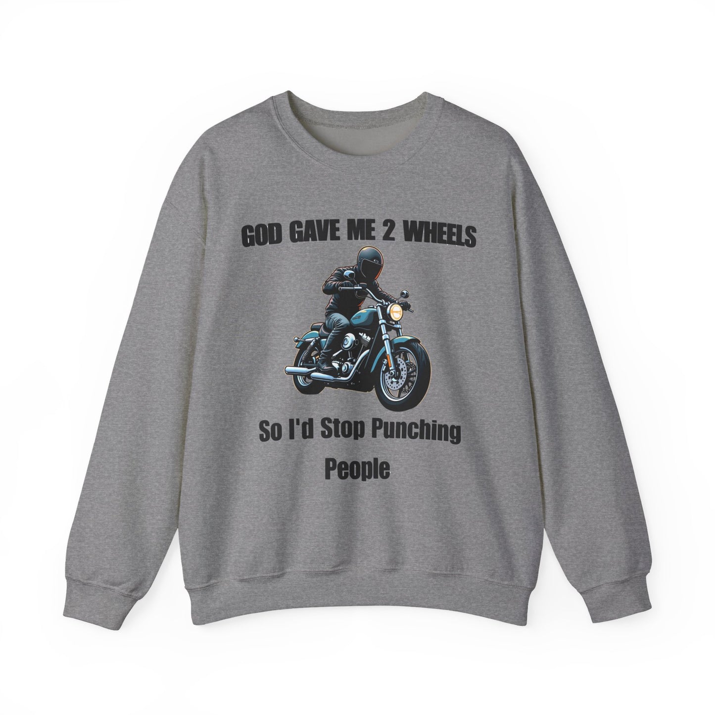 God Gave Me 2 Wheels Sweatshirt, The light-hearted motorcycling-themed graphic adds a fun twist, making it the perfect companion for casual outings or bike rides.