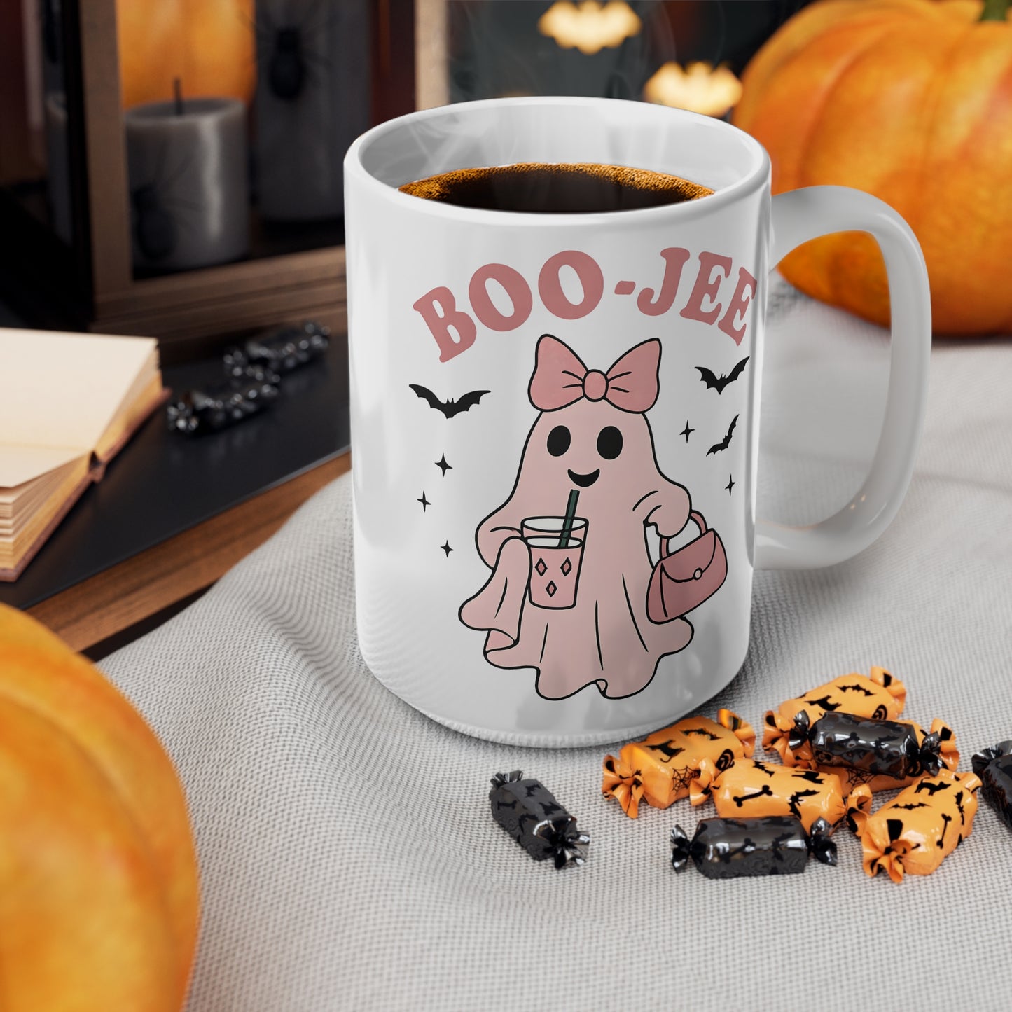 Boo jee Pink Ghosty Mug, This cute ghost mug, with its charming pink hue and playful ghostie design, transforms every sip into a magical moment.