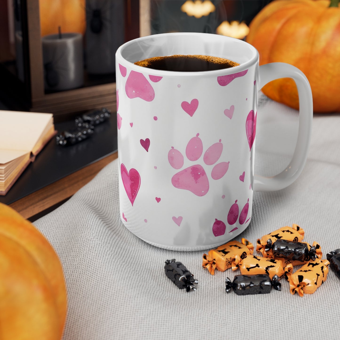 Dog Lover Ceramic Coffee Cup, Pink Paws Design - Great Gift for Pet Lovers, 11oz, 15oz Mug.