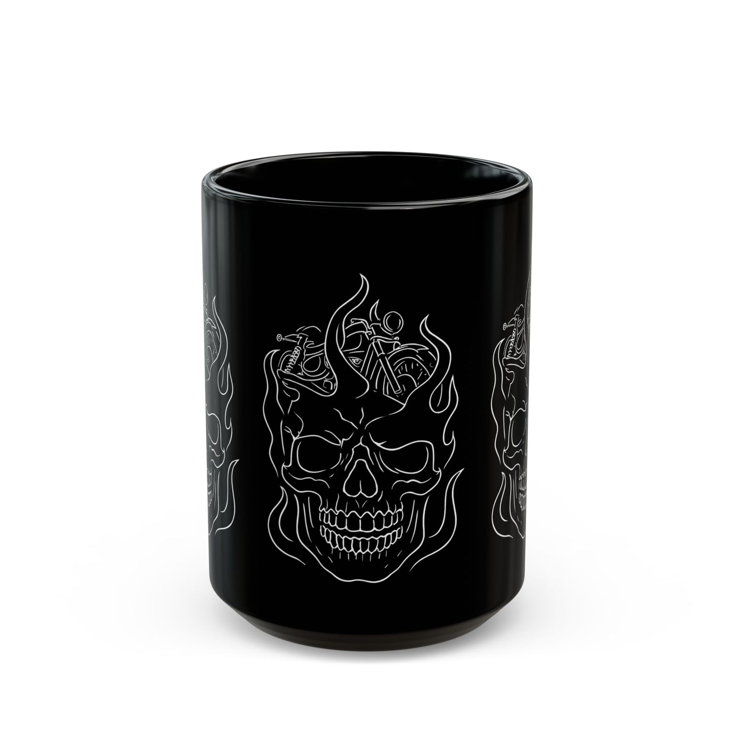 Skull Flame Mug for Riders, This eye-catching skull mug, adorned with vivid skull flames, transforms your usual sip into a fiery experience.