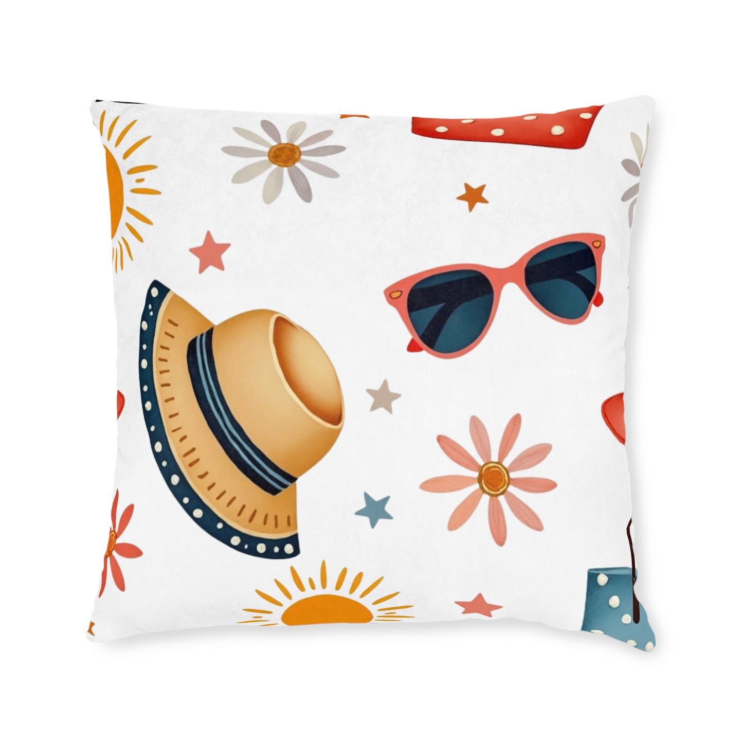 Sunny Day Square Pillow, bring a playful touch to any space. Its bright colours and fun patterns create a cheerful atmosphere.
