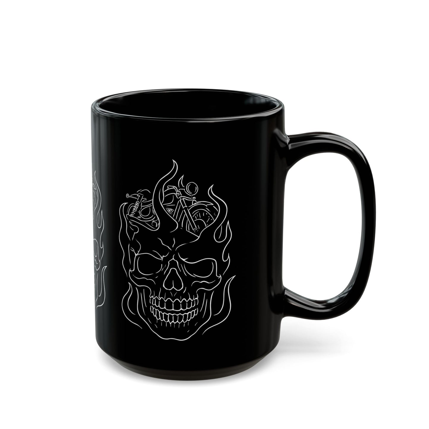 Skull Flame Mug for Riders, This eye-catching skull mug, adorned with vivid skull flames, transforms your usual sip into a fiery experience.