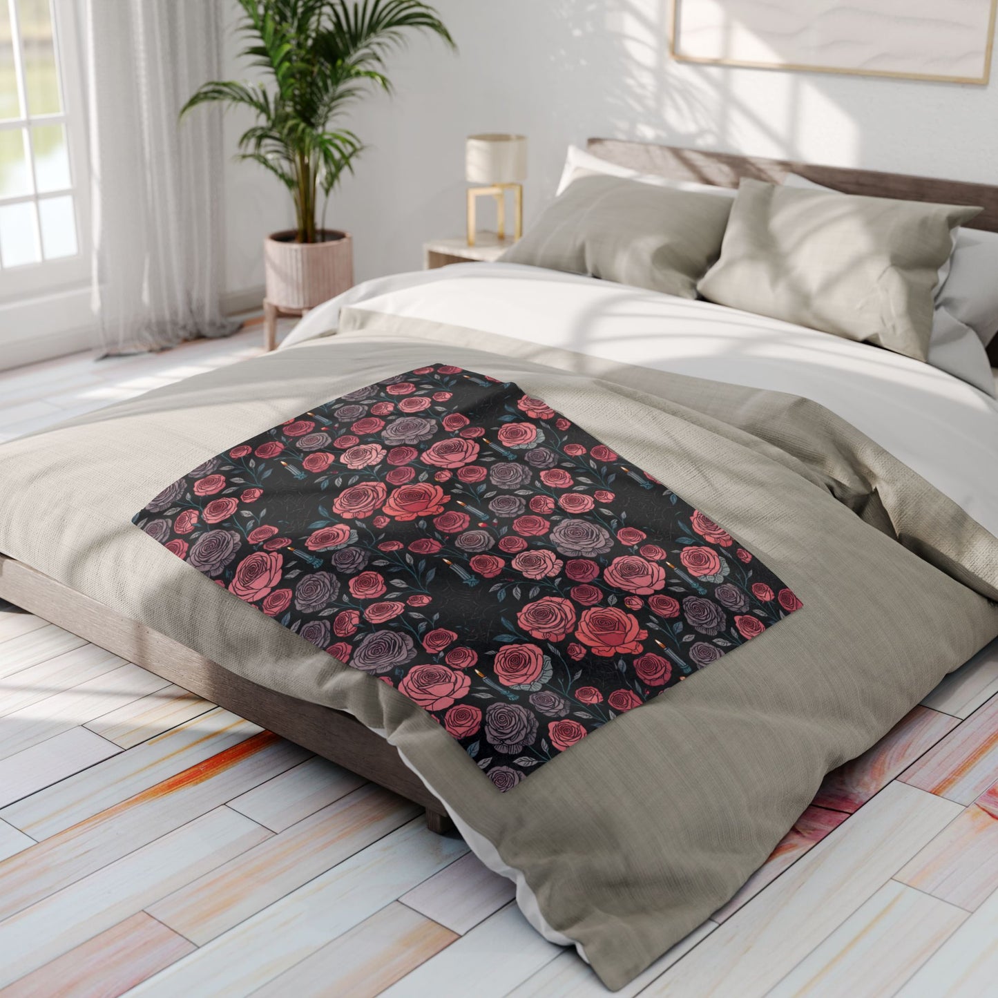 Gothic Pink Halloween Rose Blanket, Perfect as a Spooky Gift, it brings a whisper of elegance to your Halloween Decor.