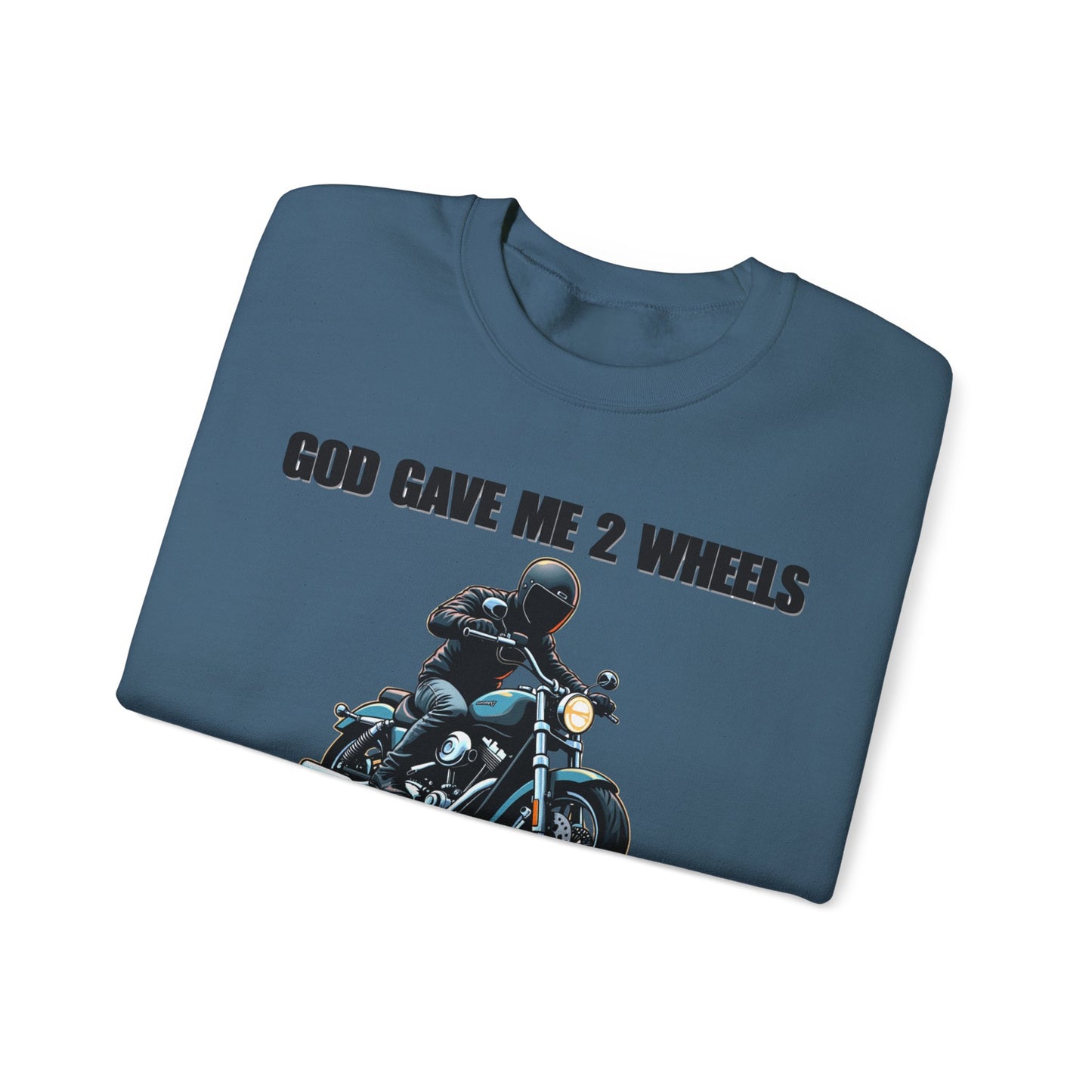God Gave Me 2 Wheels Sweatshirt, The light-hearted motorcycling-themed graphic adds a fun twist, making it the perfect companion for casual outings or bike rides.